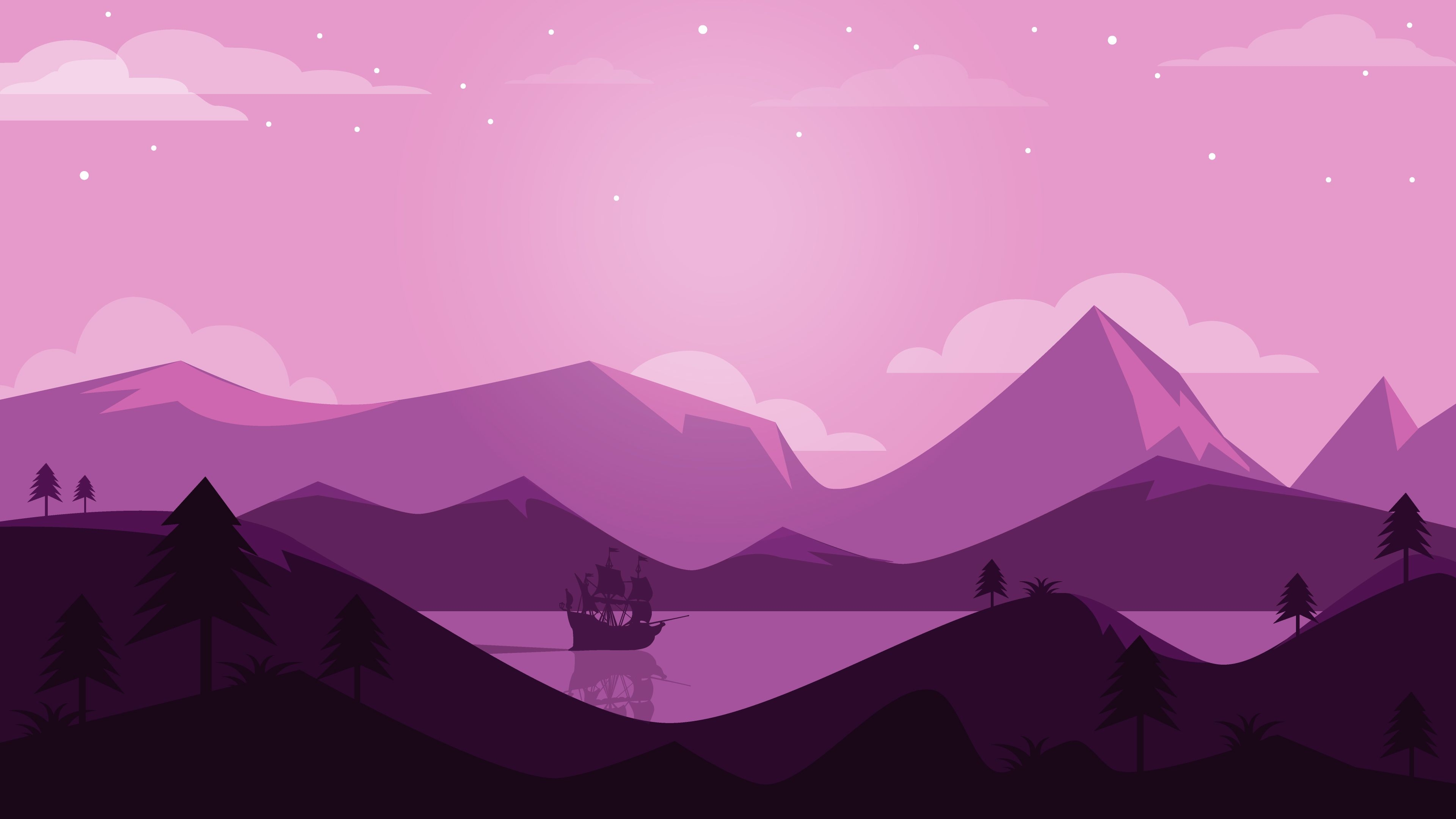 3840x2160 Purple Scene Landscape Minimal 4K Wallpaper, Desktop