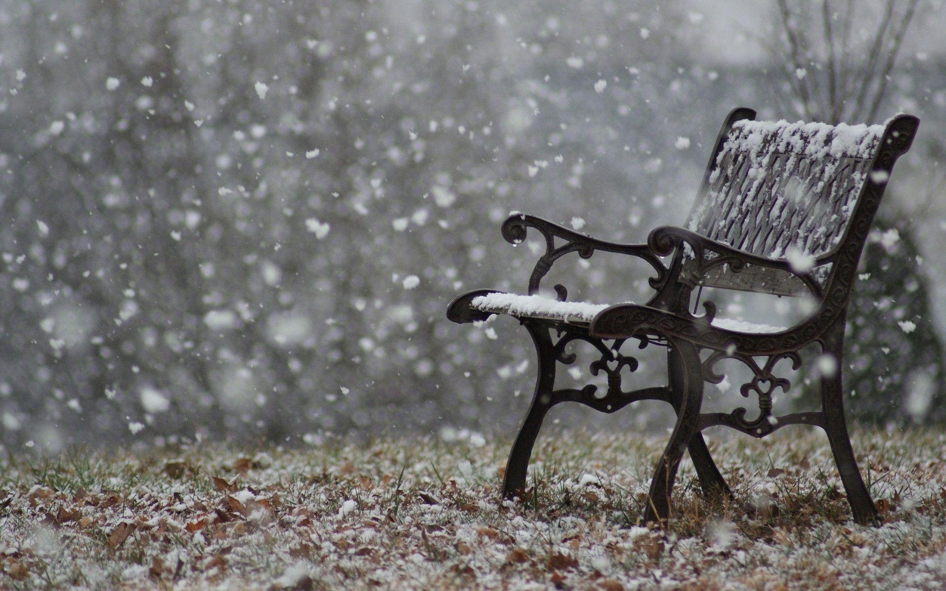 1920x1200 Snowfall Park Bench Wallpaper, Desktop