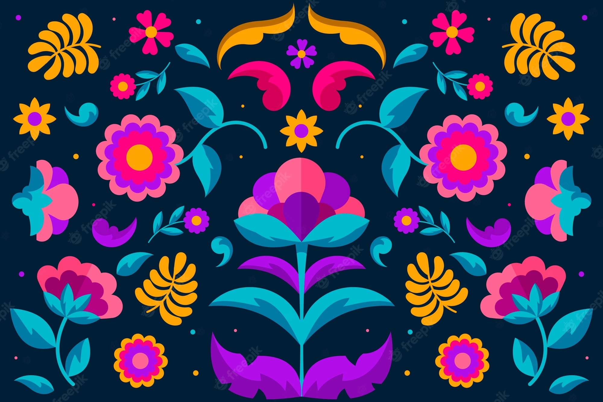 2000x1340 Free Vector. Colourful mexican wallpaper with floral ornaments, Desktop