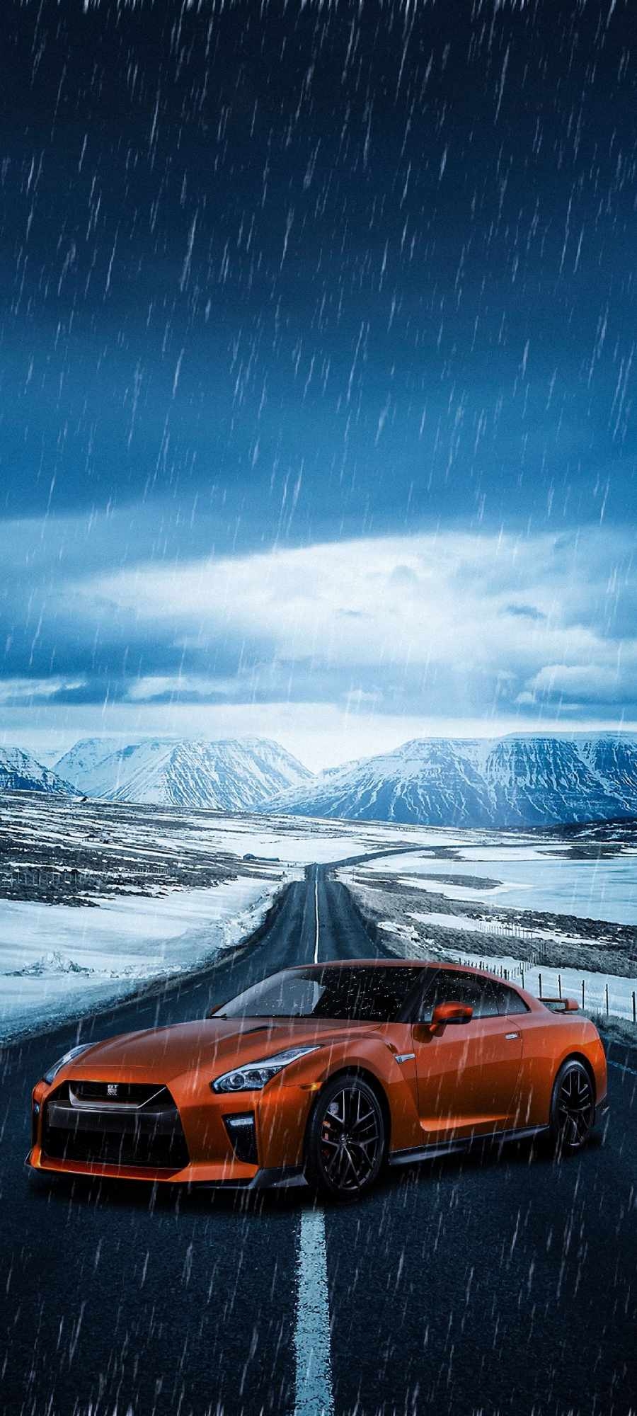 900x2000 Nissan GTR on Ice Road iPhone Wallpaper, Phone