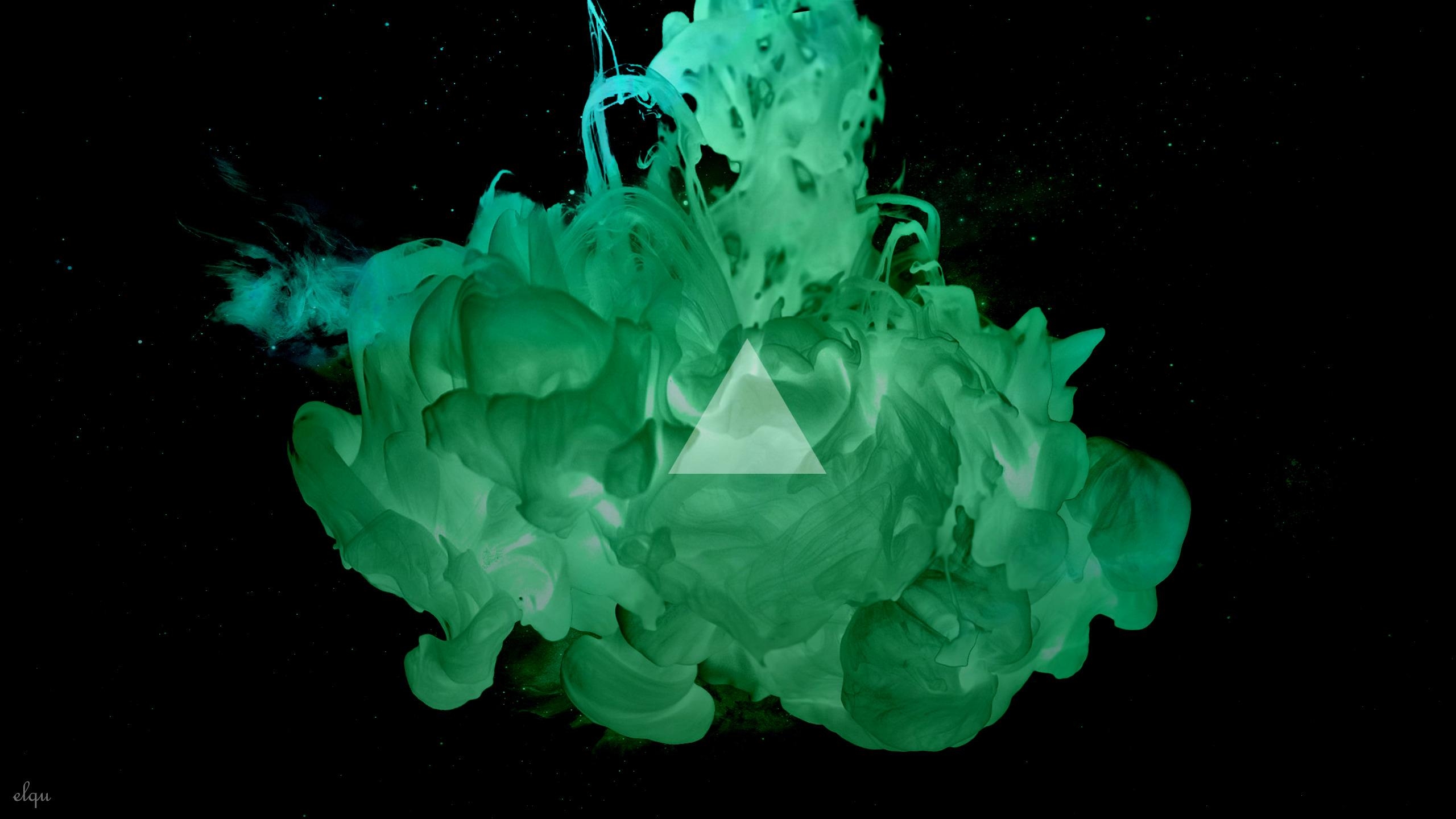 2560x1440 triangle, Ink, Smoke, Abstract, Digital Art, Green, Alberto, Desktop