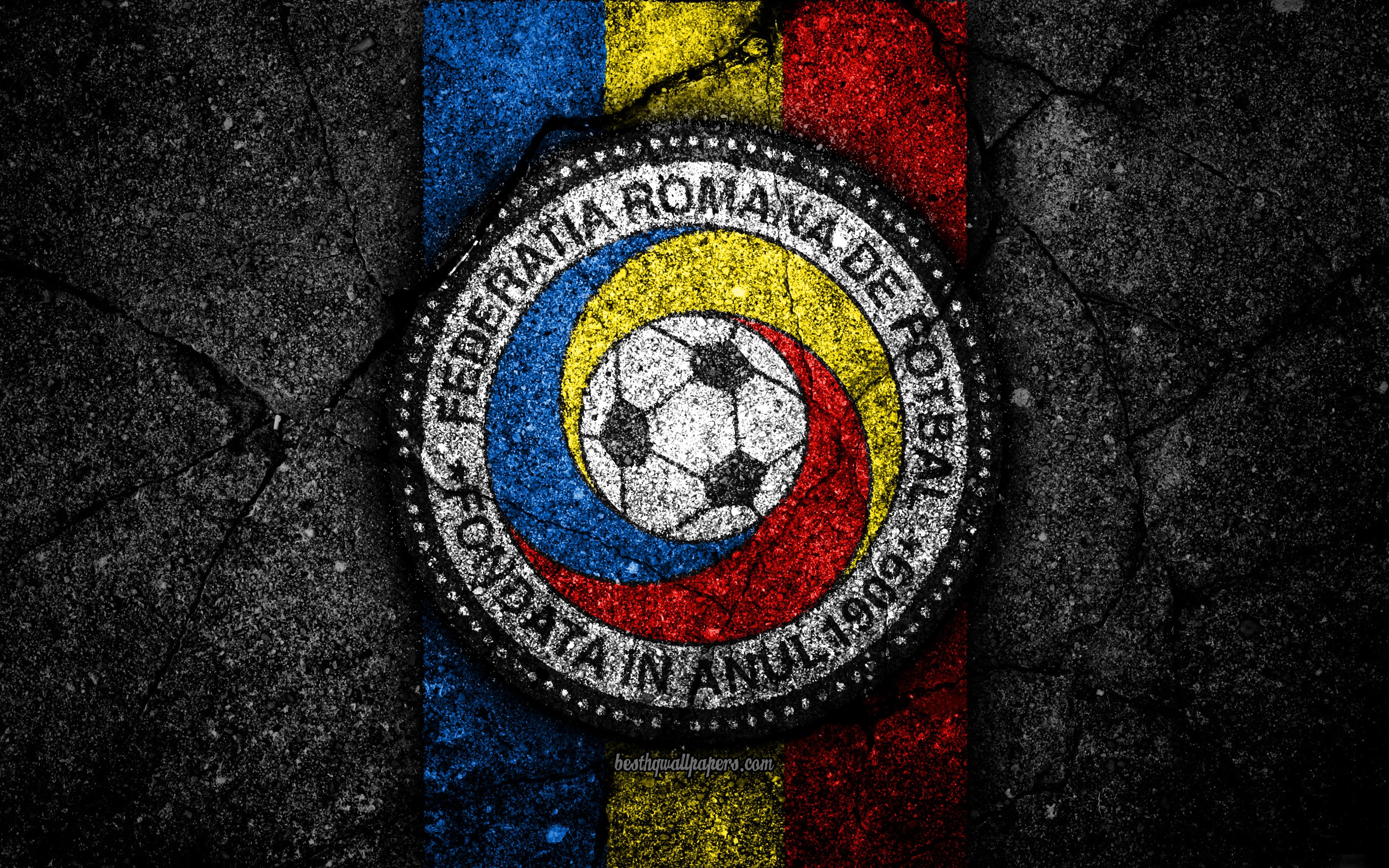 3840x2400 Download wallpaper Romanian football team, 4k, emblem, UEFA, Europe, Desktop