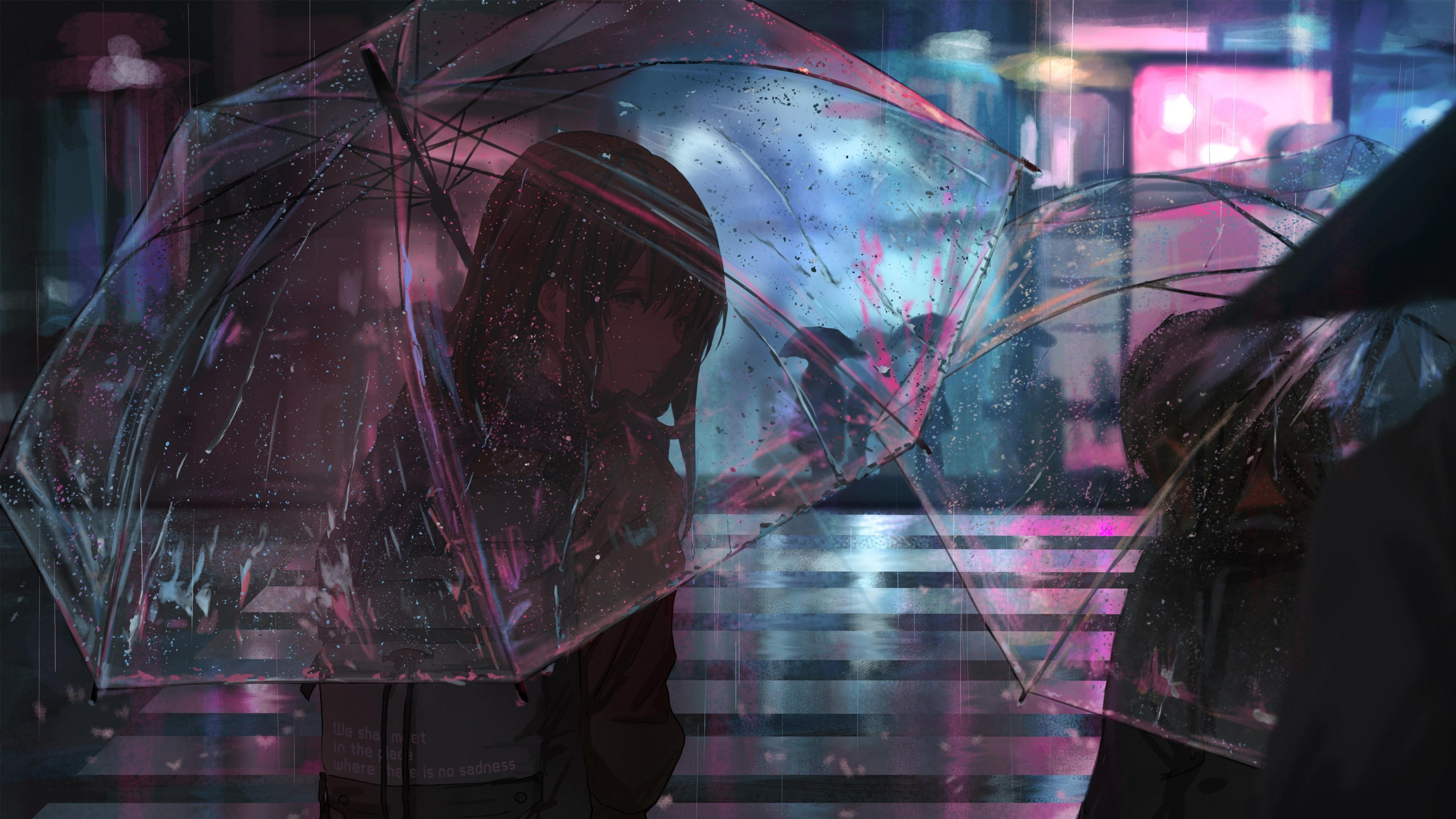 3840x2160 Anime Girl In Rain With Umbrella 4k, HD Anime, 4k Wallpaper, Desktop