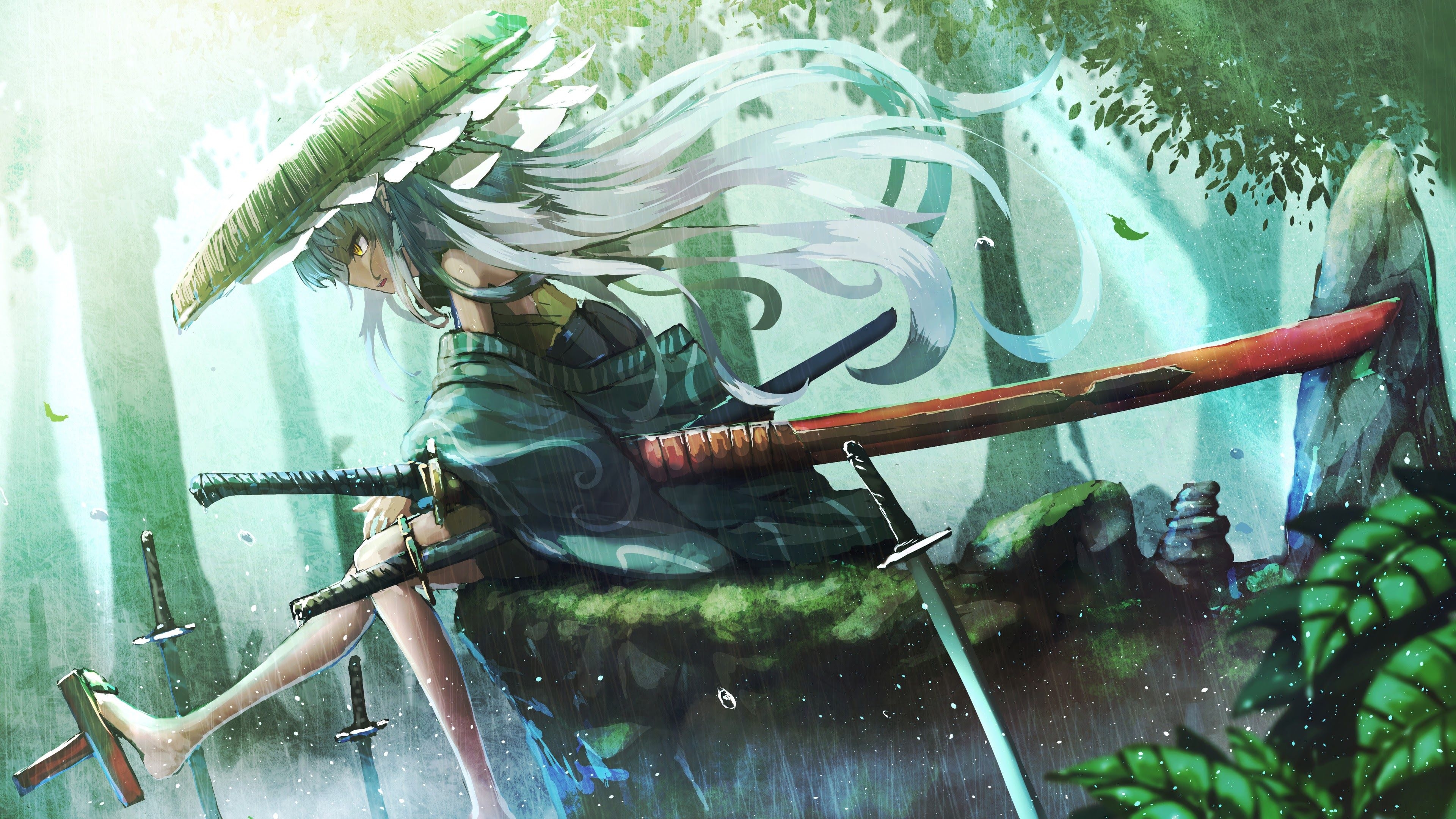 3840x2160 Anime Samurai Girl Katana 4K Wallpaper, Desktop