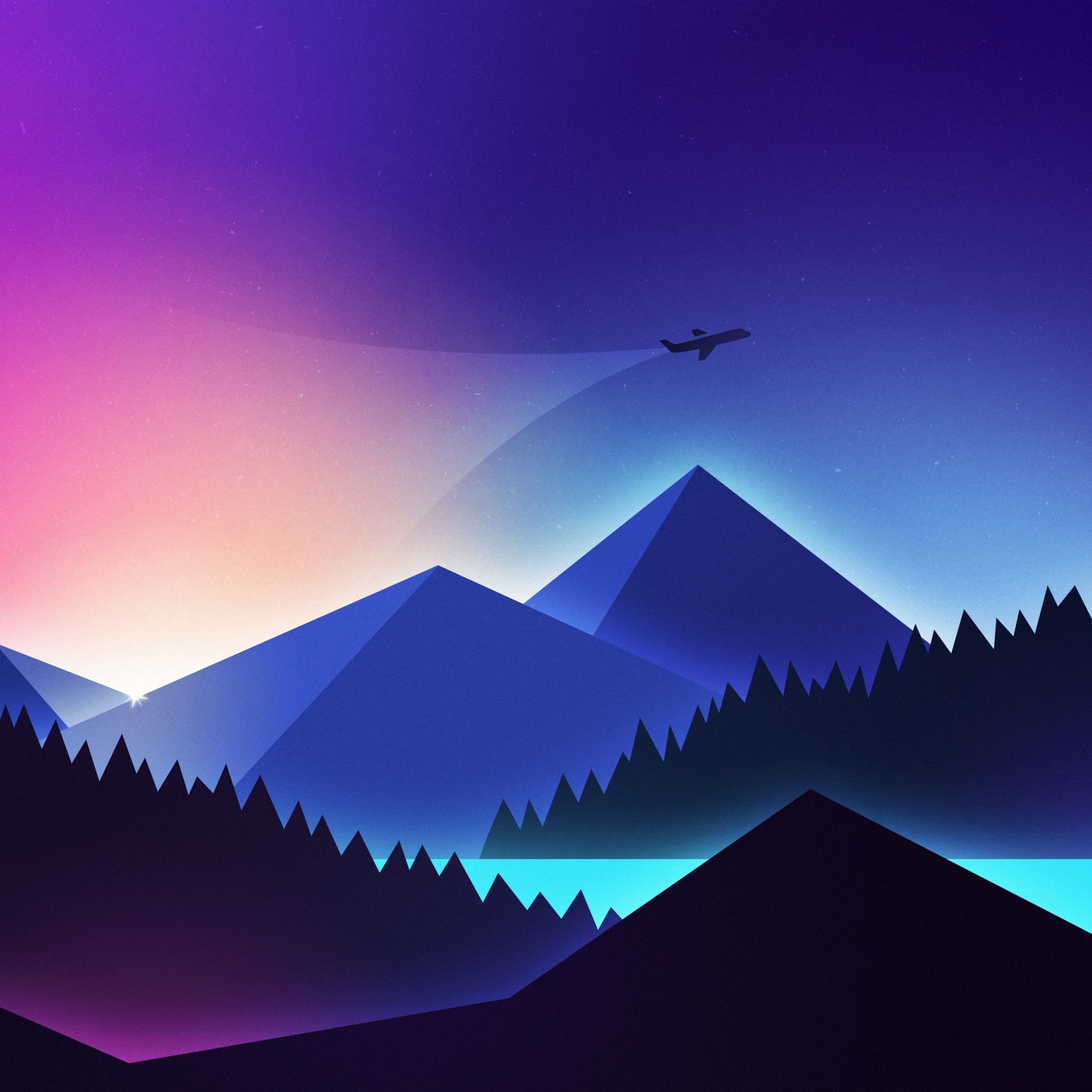 2250x2250 Minimalism, Airplane Over Mountains, Gradient, Wallpaper, Phone