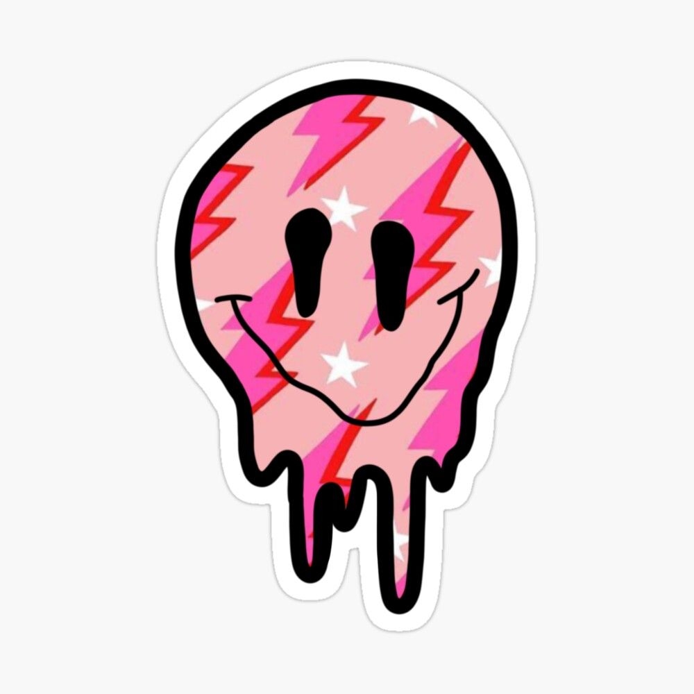 1000x1000 pink lightning bolt drippy smiley face Sticker by zarapatel. Preppy stickers, Face stickers, Cute stickers, Phone