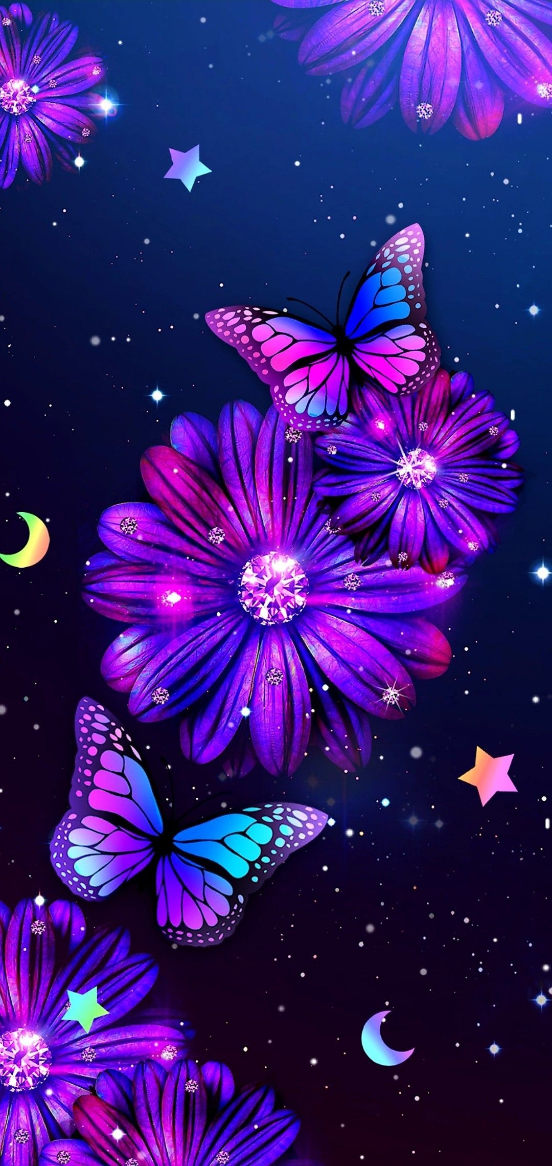 1080x2280 Purple Flowers and Butterflies Wallpaper Free Purple Flowers and Butterflies Background, Phone