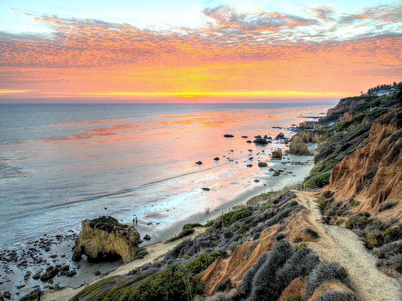 1600x1200 Beach: Nature Sunset Malibu California Ocean Beach Animated, Desktop