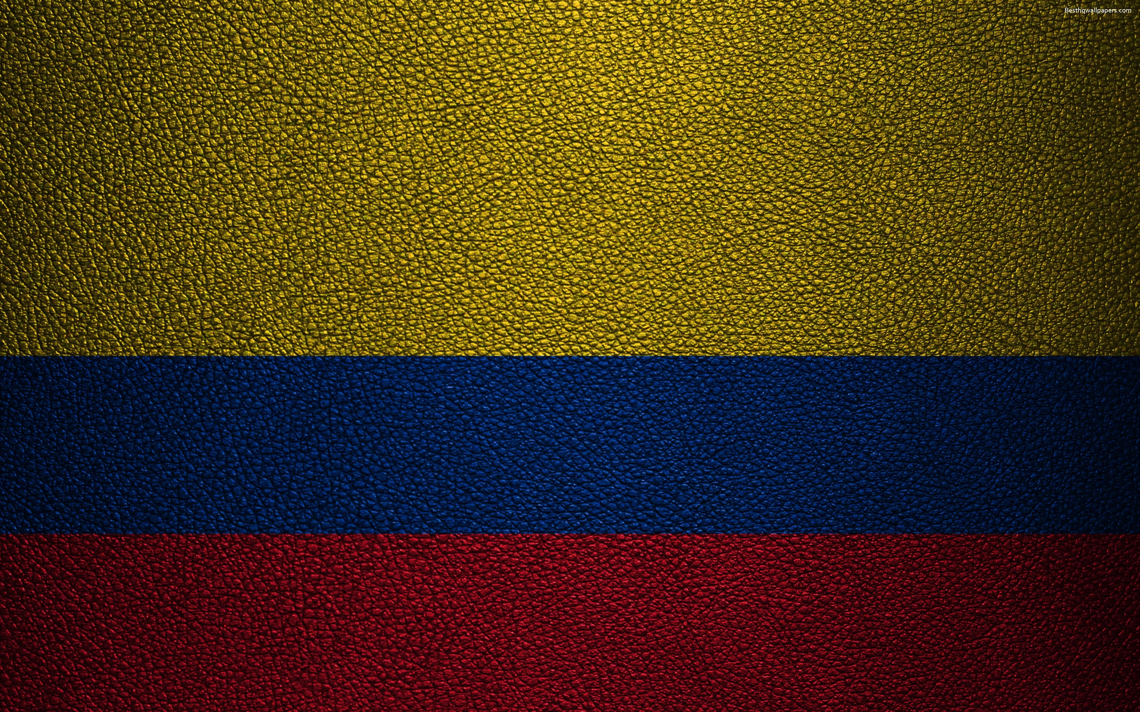 3840x2400 Download wallpaper Flag of Colombia, 4K, leather texture, Colombian, Desktop