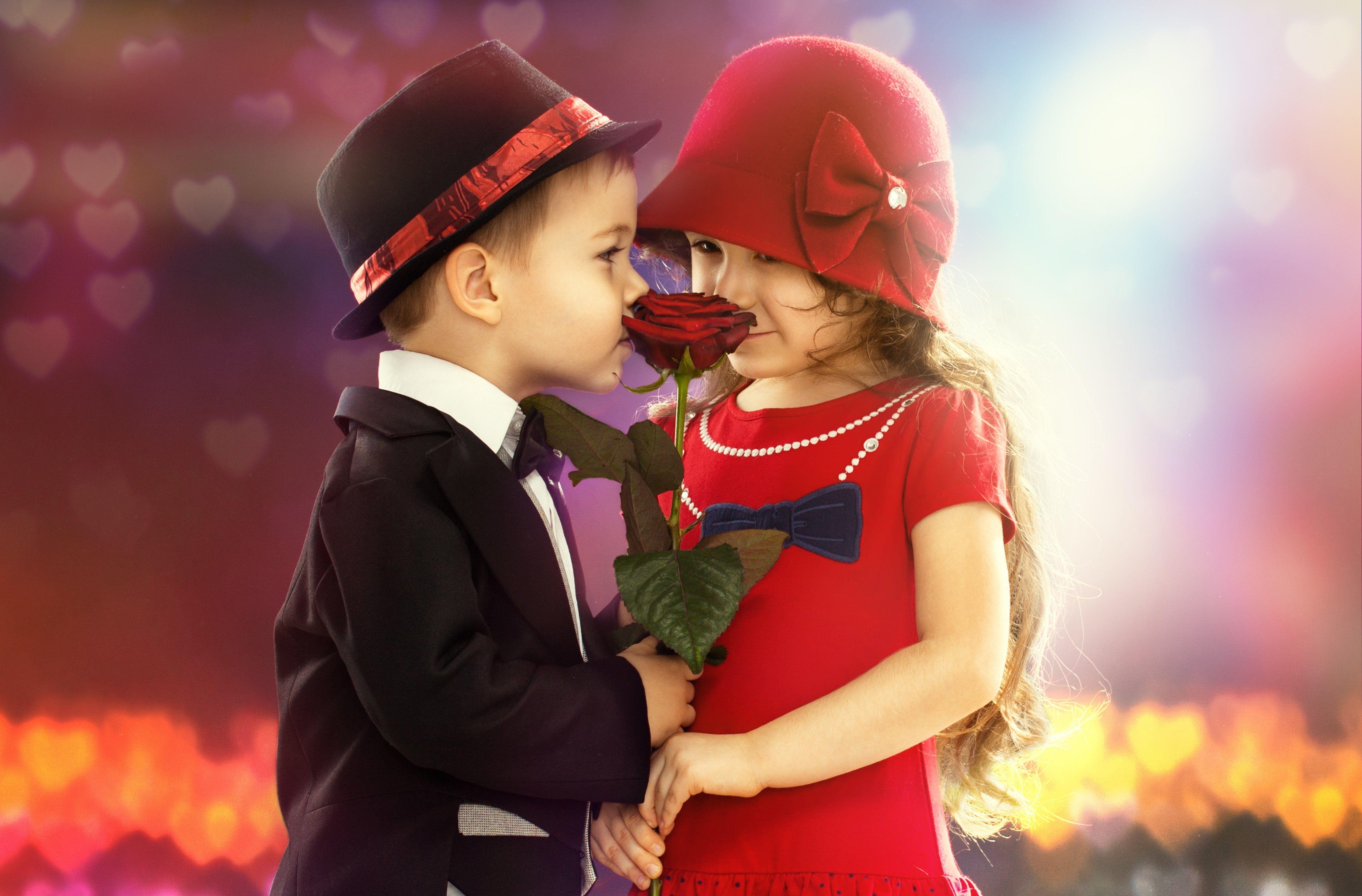 5460x3600 Children boy girl flower rose mood romance wallpaperx3593, Desktop