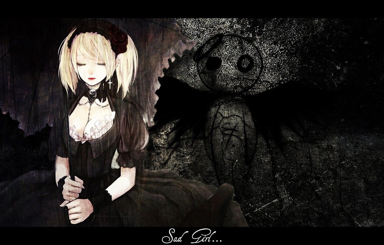 1340x850 Photo Wallpaper Wall, Skull, Angel, Chain, Symbol, Lolita Anime, Desktop