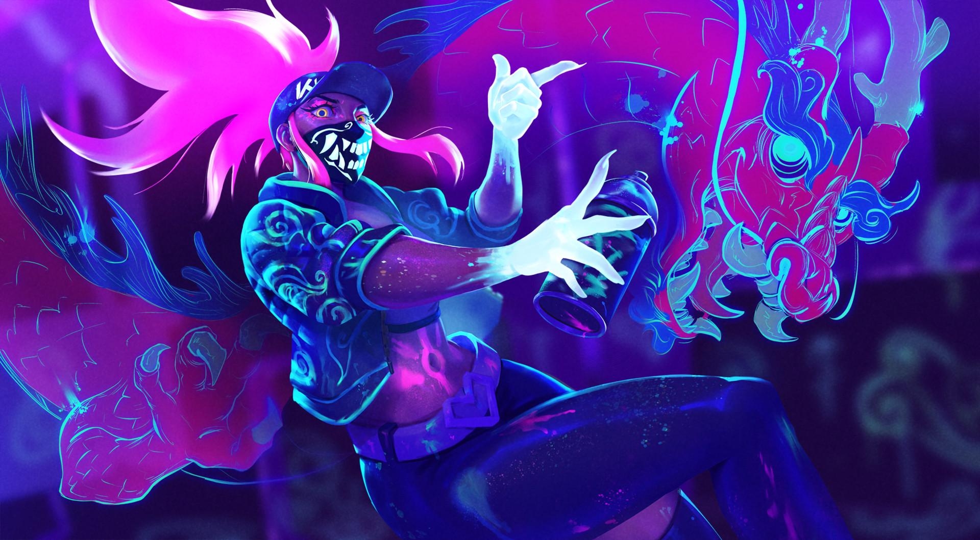 1920x1060 Akali KDA Neon Dragon LoL Fanart, Desktop