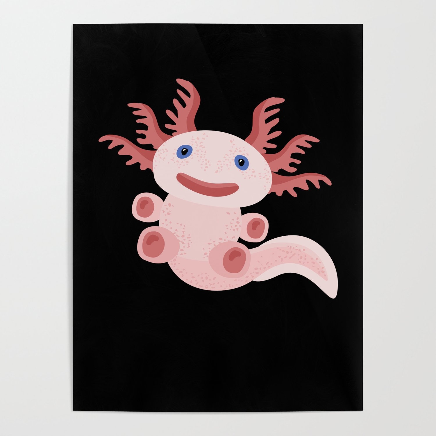 1500x1500 Cute Axolotl on Black Background Poster, Phone