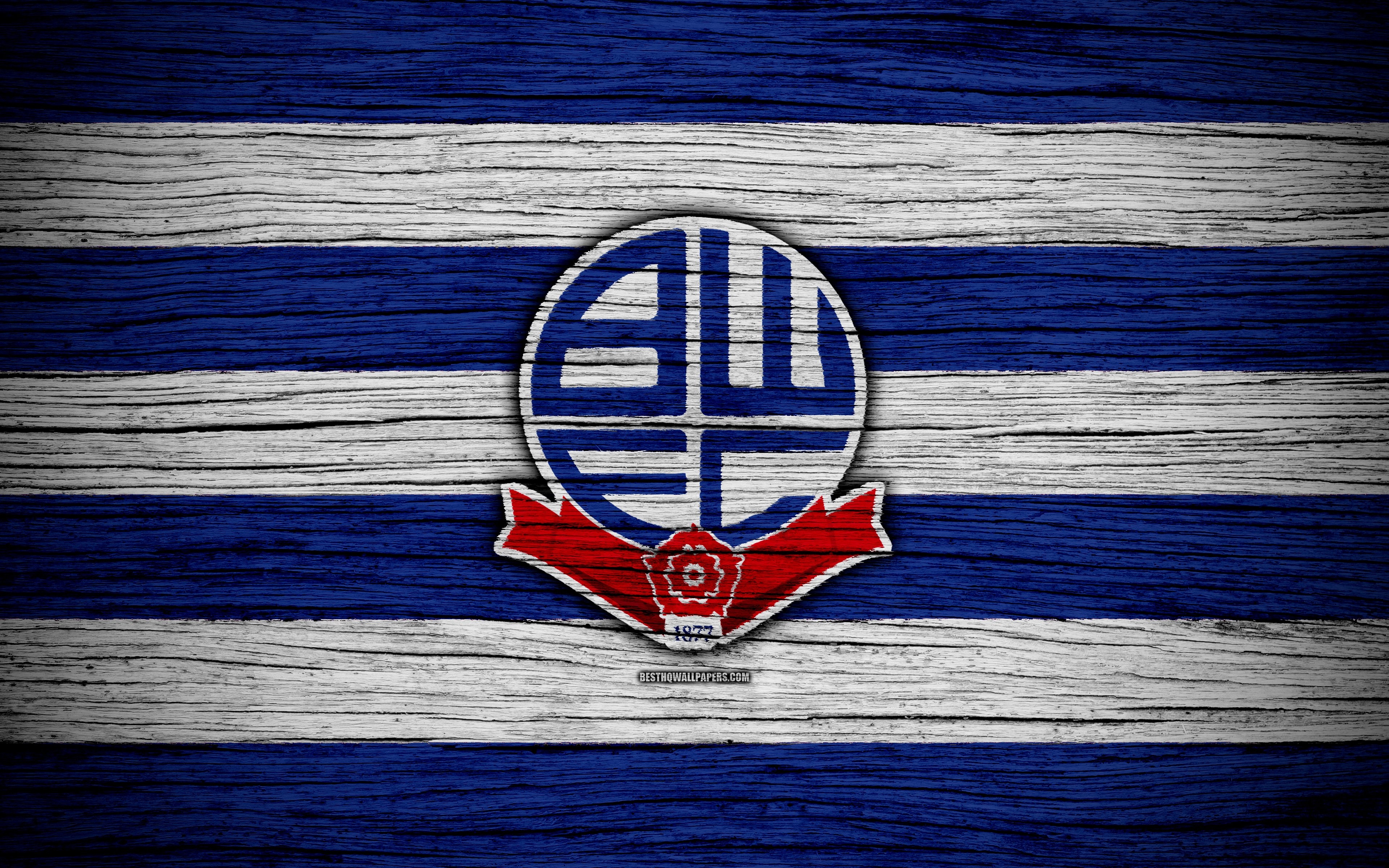 3840x2400 Download wallpaper Bolton Wanderers FC, 4k, EFL Championship, soccer, football club, England, Bolton Wanderers, logo, wooden texture, FC Bolton Wanderers for desktop with resolution. High Quality HD picture wallpaper, Desktop