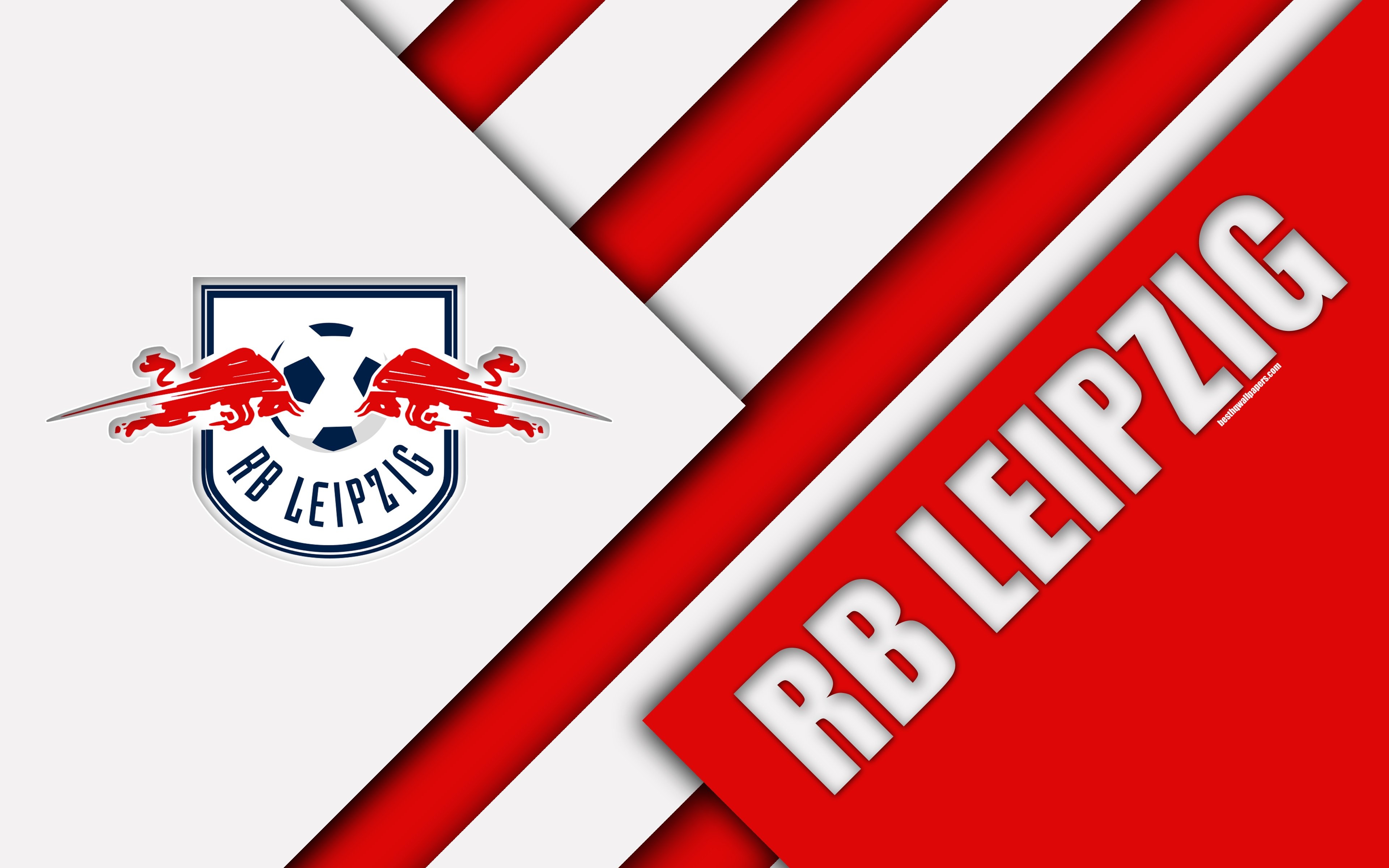 3840x2400 Download wallpaper RB Leipzig FC, 4k, material design, emblem, Desktop