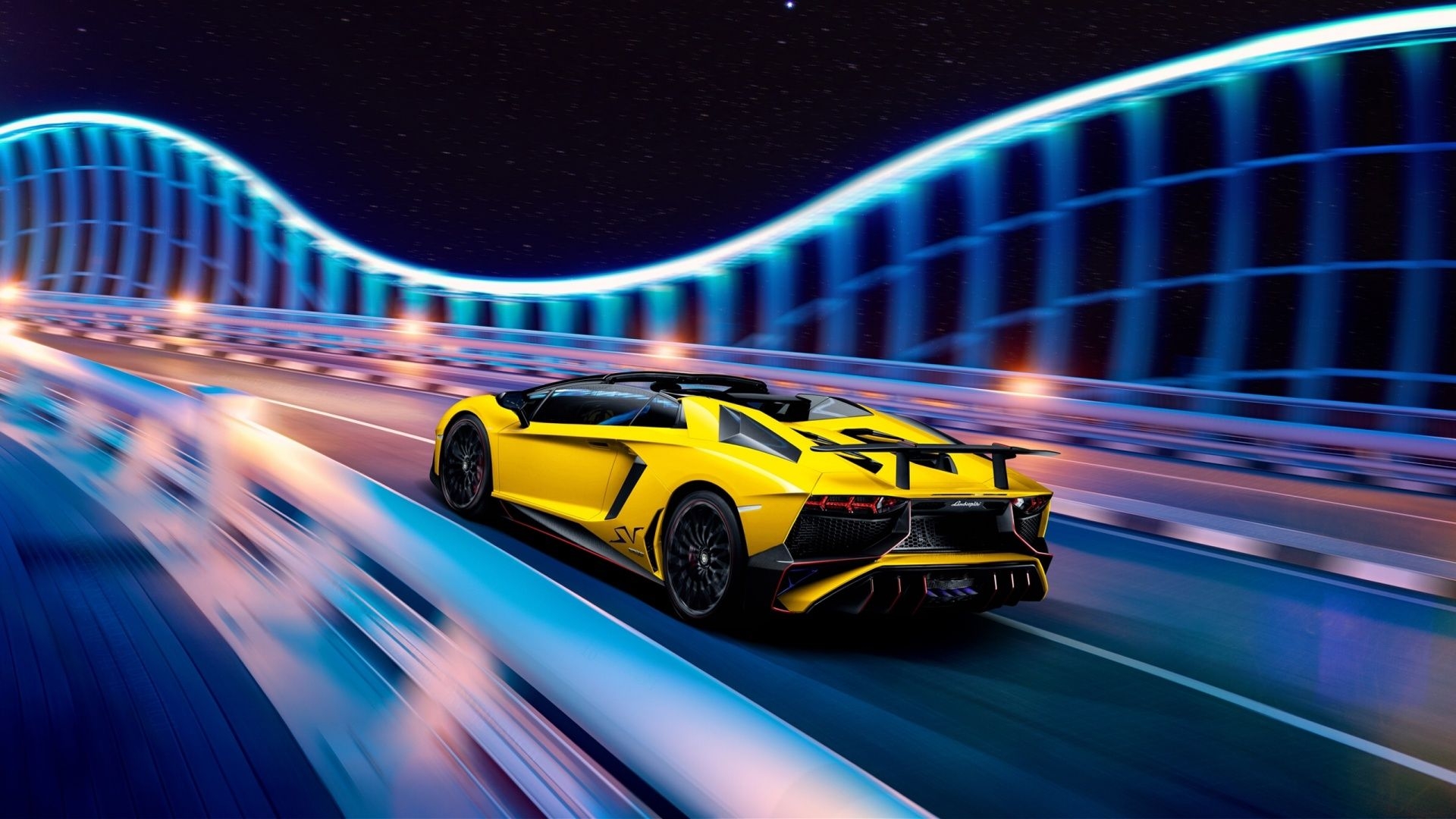 1920x1080 Download  HD Wallpaper lamborghini aventador bridge neon, Desktop