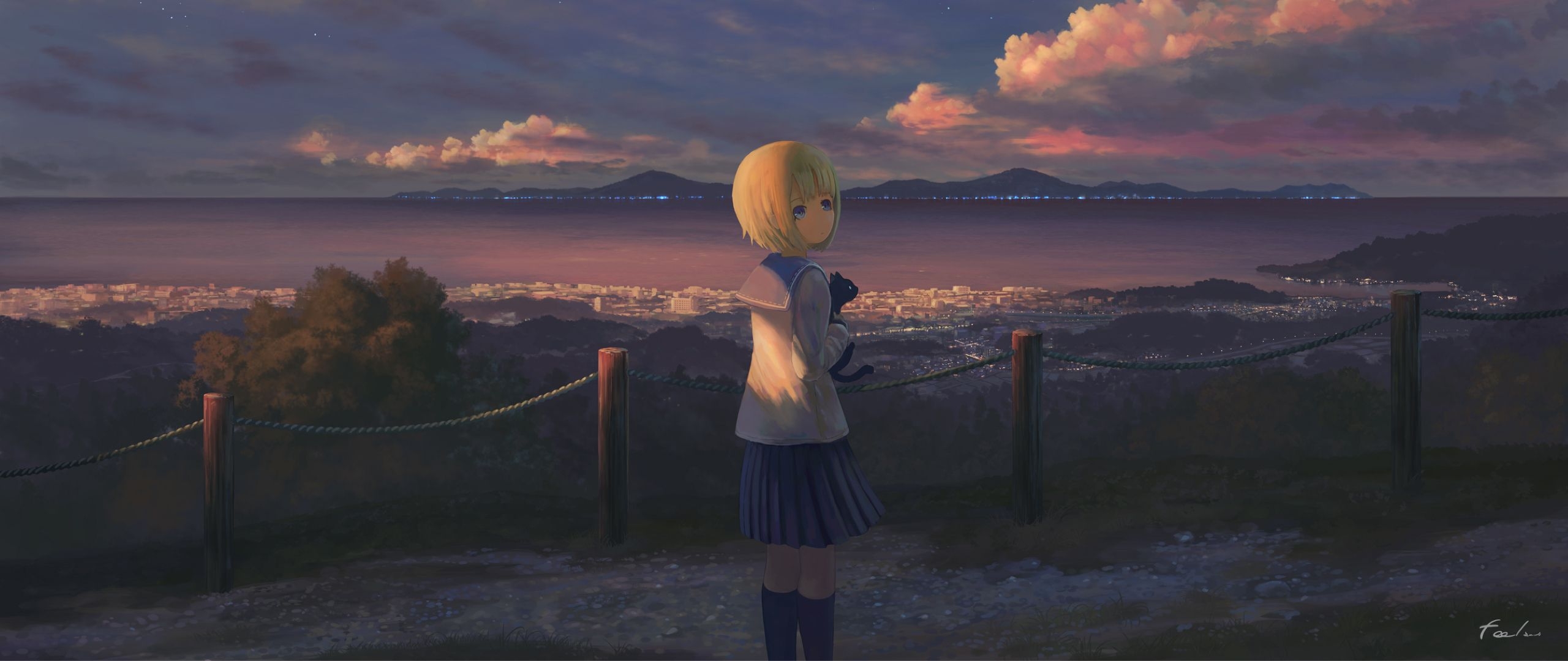 2560x1080 Anime Girl Alone Standing  Resolution Wallpaper, Dual Screen