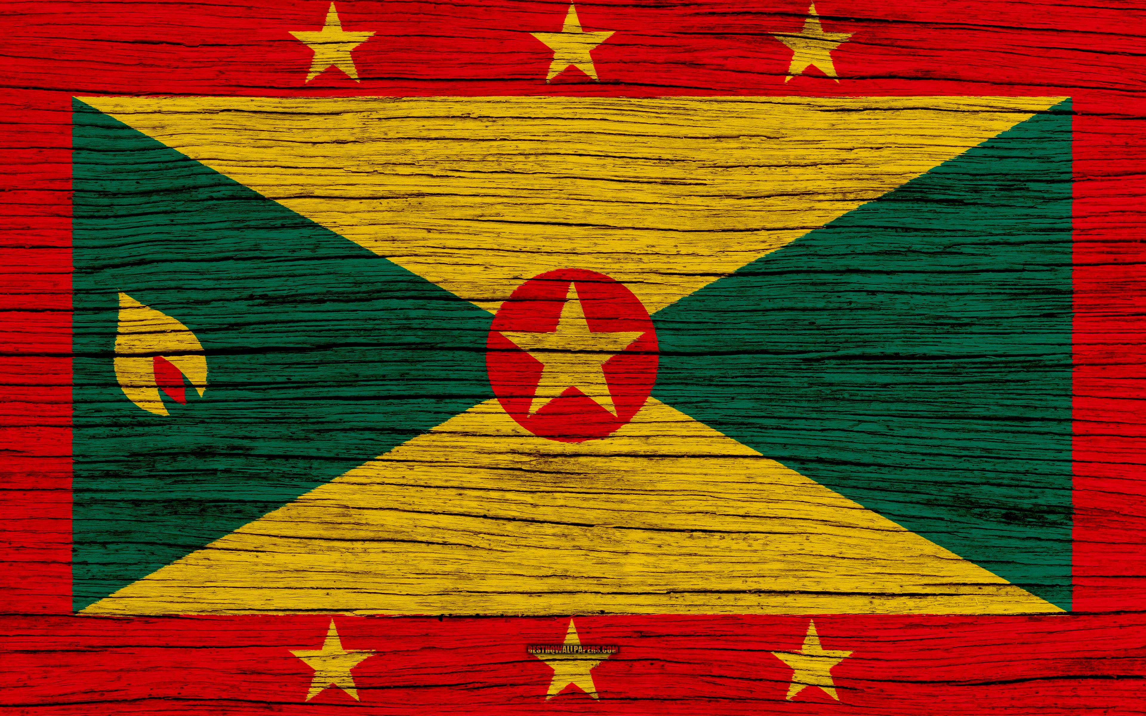 3840x2400 Download wallpaper Flag of Grenada, 4k, North America, wooden, Desktop