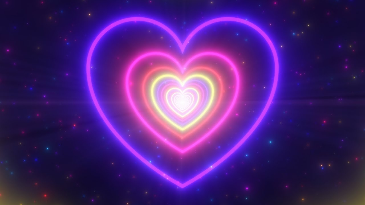 1280x720 Neon Lights Love Heart Tunnel and Romantic Abstract Glow Particles 4K Moving Wallpaper Background, Desktop