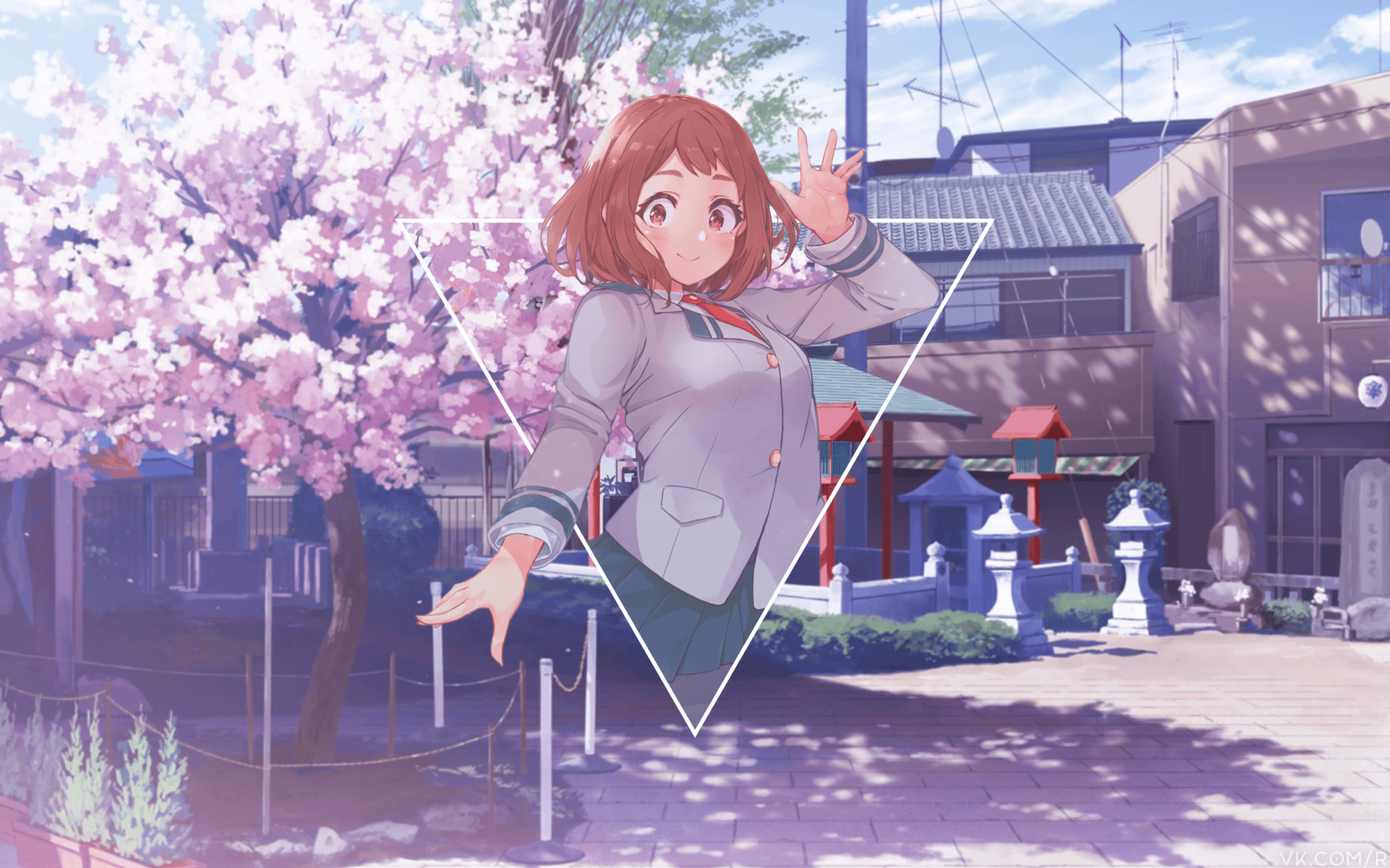 2560x1600 Download  Anime Girl, Redhead, Short Hair, Cherry Blossom, Desktop