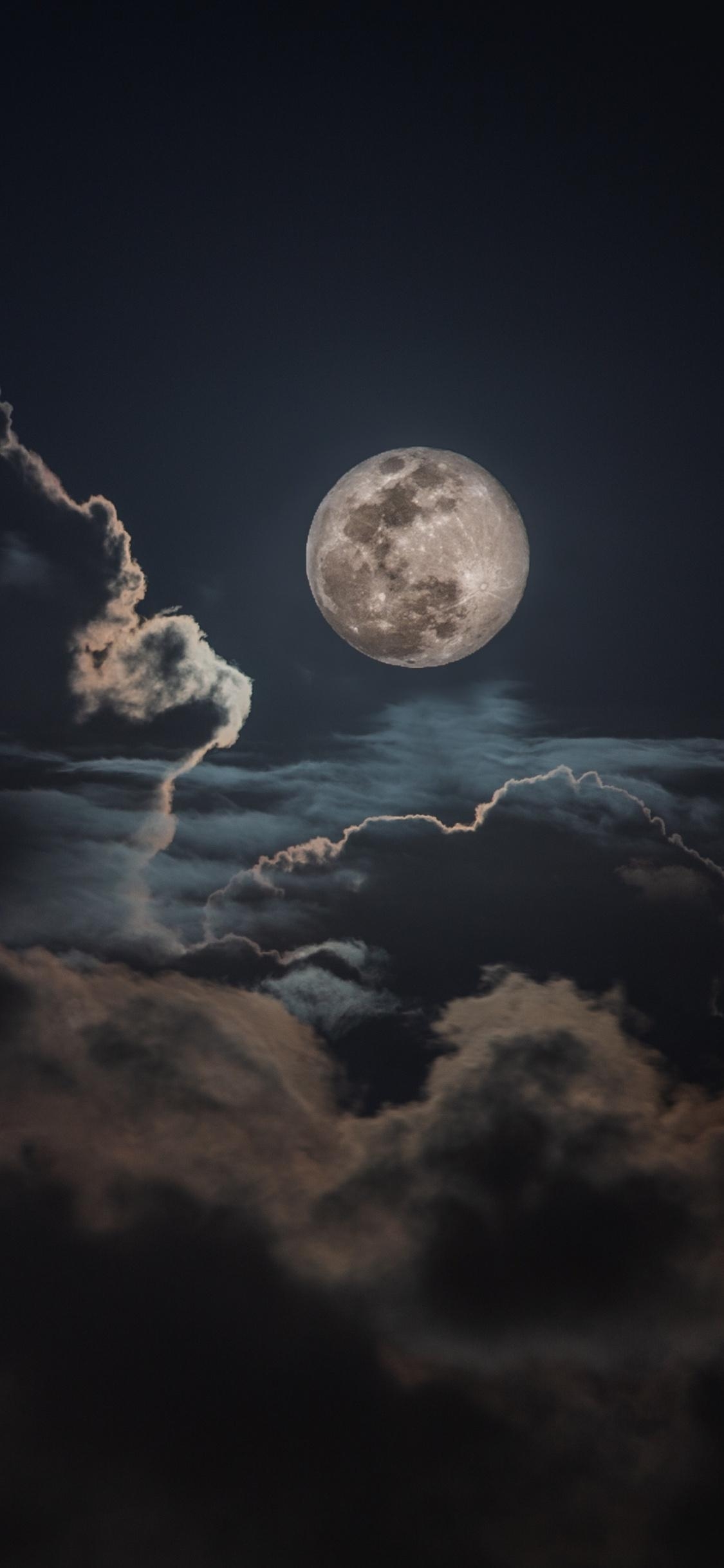 1130x2440 Download  wallpaper night, clouds and moon, sky, iphone x, Phone