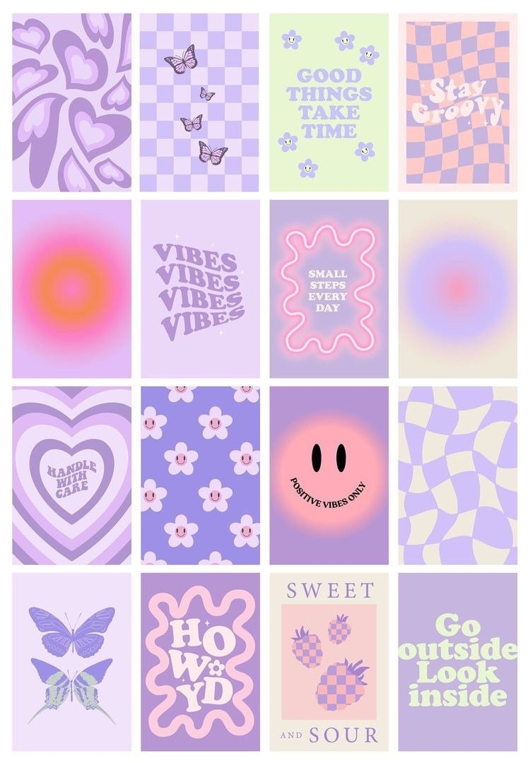 750x1080 16pc Purple Preppy Wall Collage, Phone