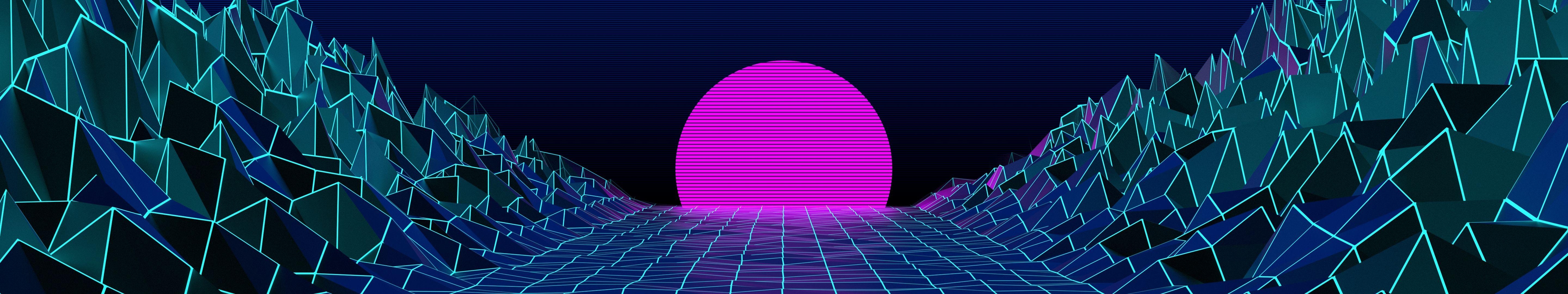 5760x1080 Vaporwave Wallpaper, Dual Screen