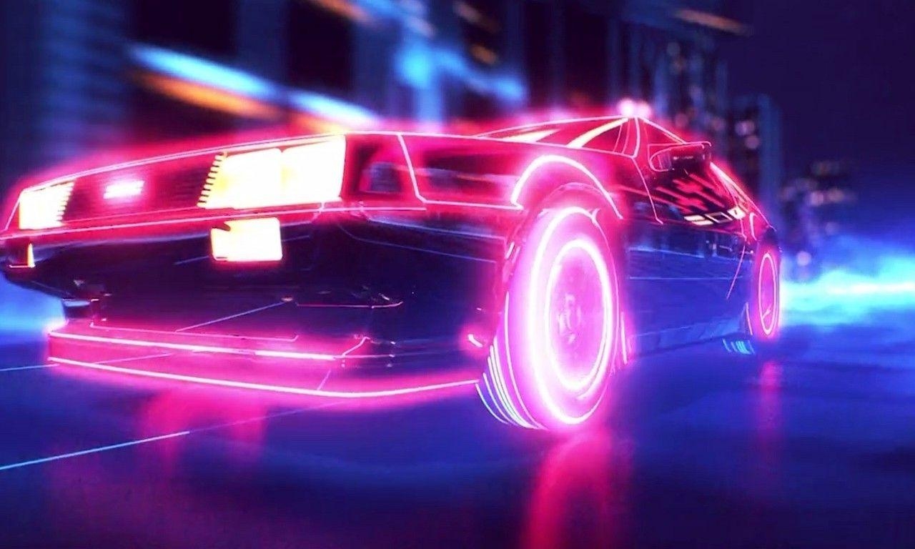 1280x770 New Retro Wave, Synthwave, 1980s, Neon, DeLorean, Car, Retro Games, Desktop