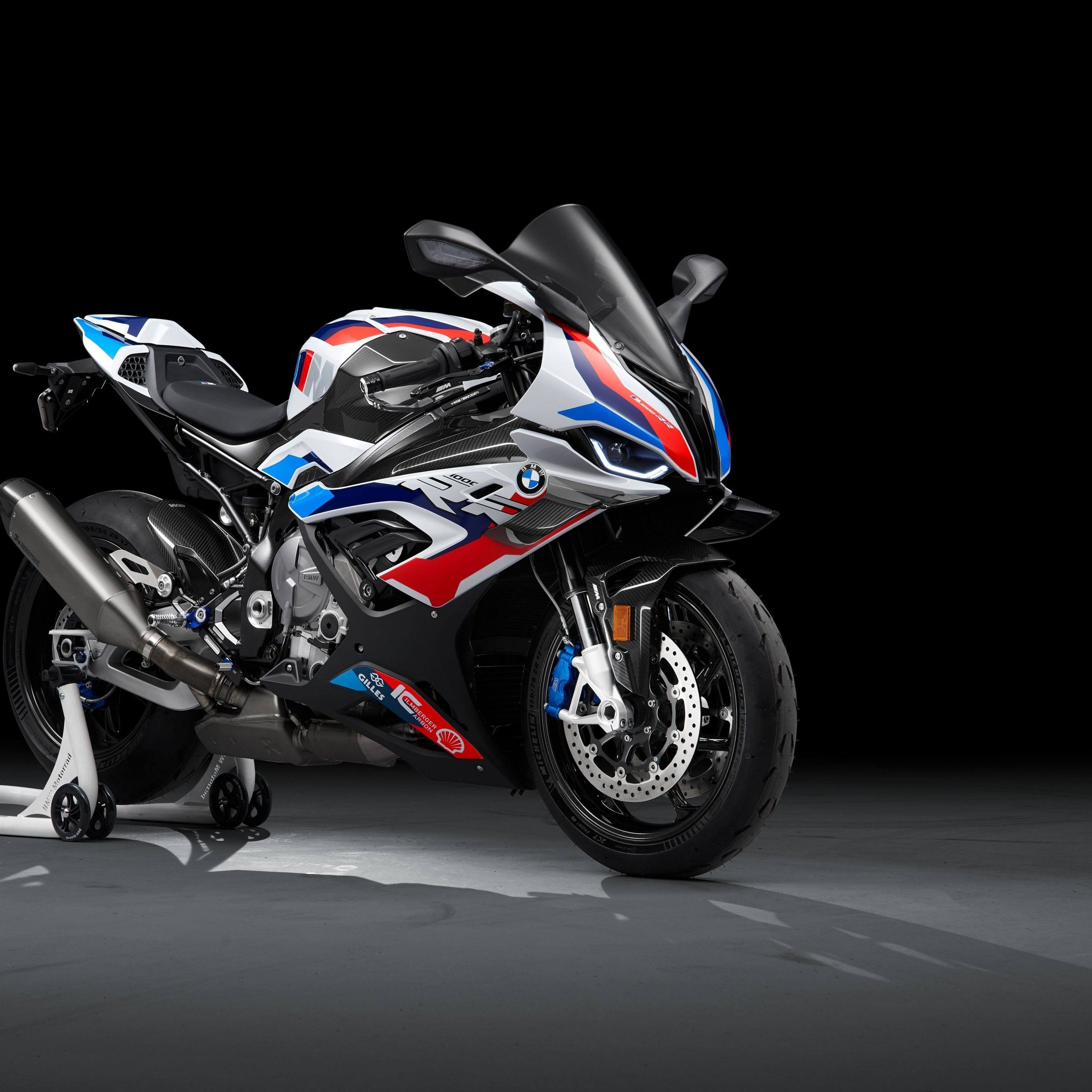 2560x2560 BMW M 1000 RR 4K Wallpaper, Race bikes, Black background, 5K, Bikes, Phone