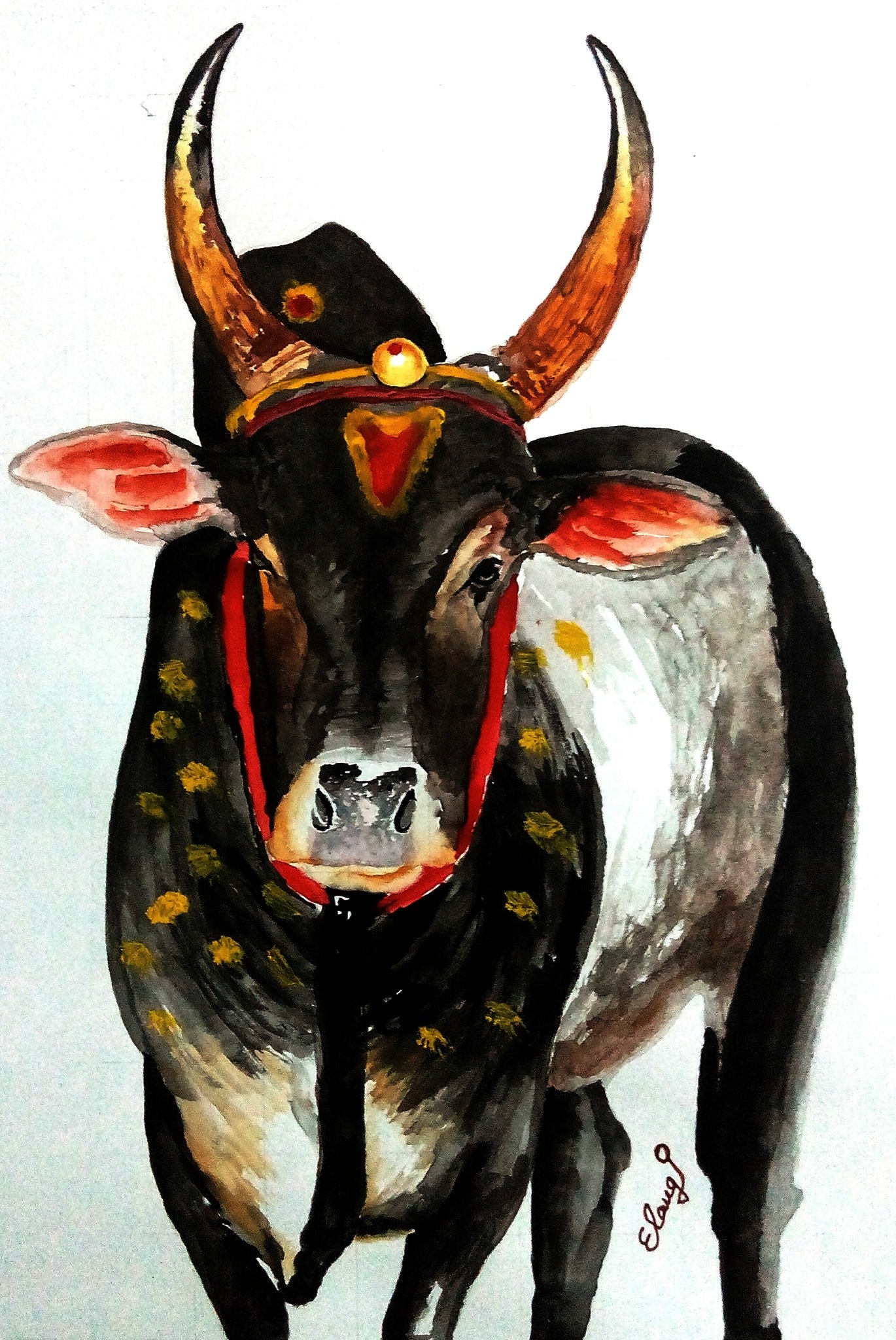 1370x2050 Elango - #jallikattu kaalai latest water color painting, Phone