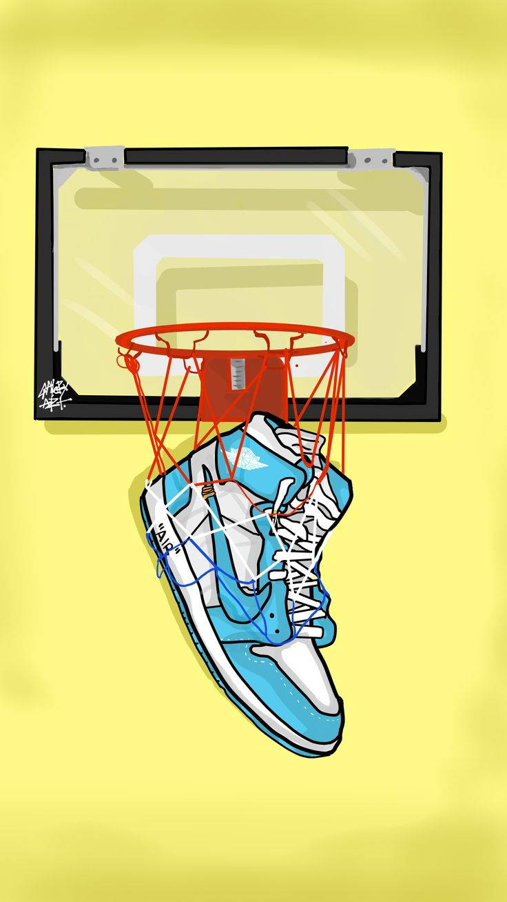 740x1310 Download Cartoon Jordan Shoes On A Basketball Hoop Wallpaper, Phone