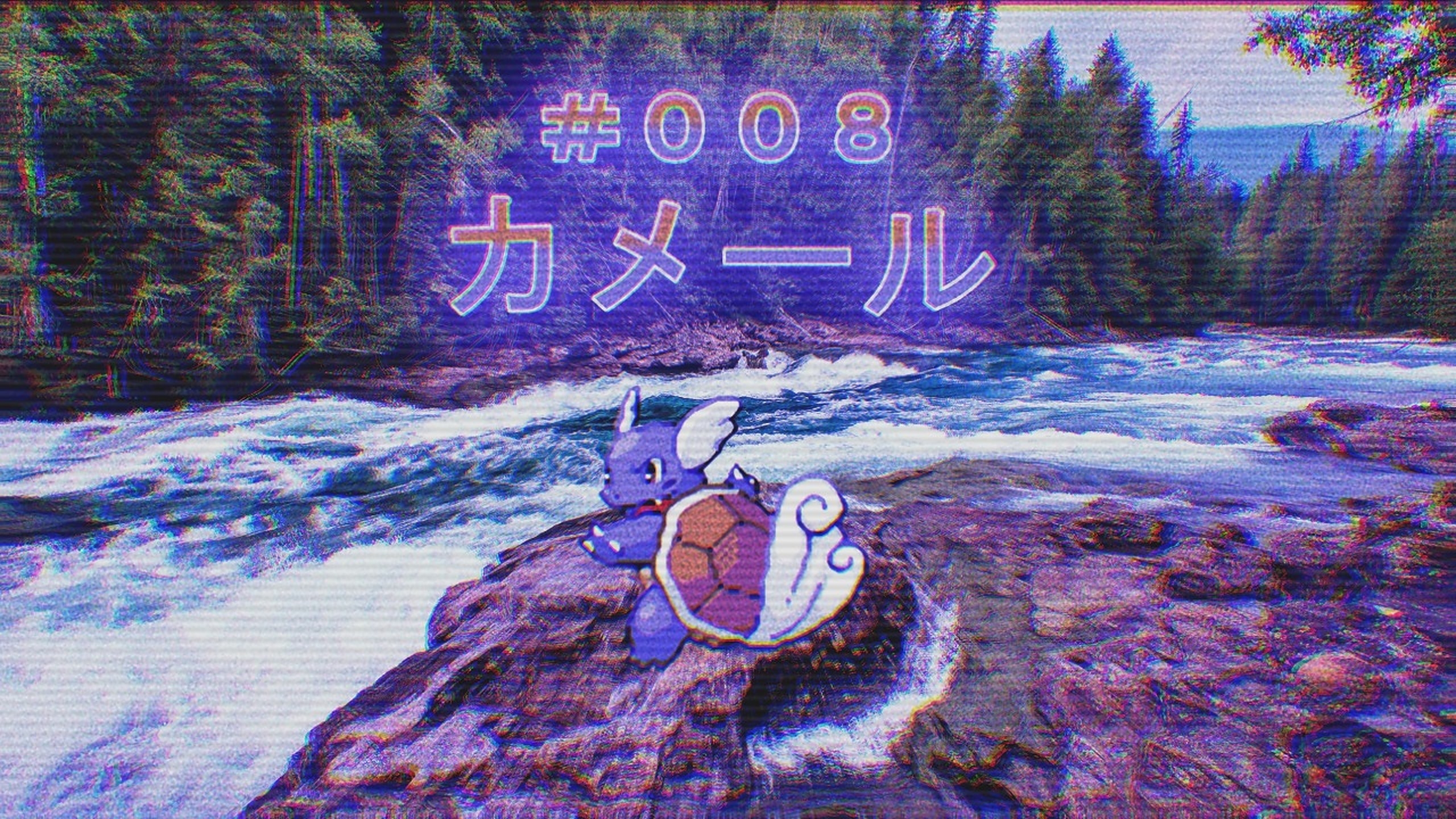 2560x1440 Wallpaper, pokemon, Wartortle, vaporwave, Kameeru, river, landscape, nature, forest, Nintendo, water, Pokemon First Generation, Desktop