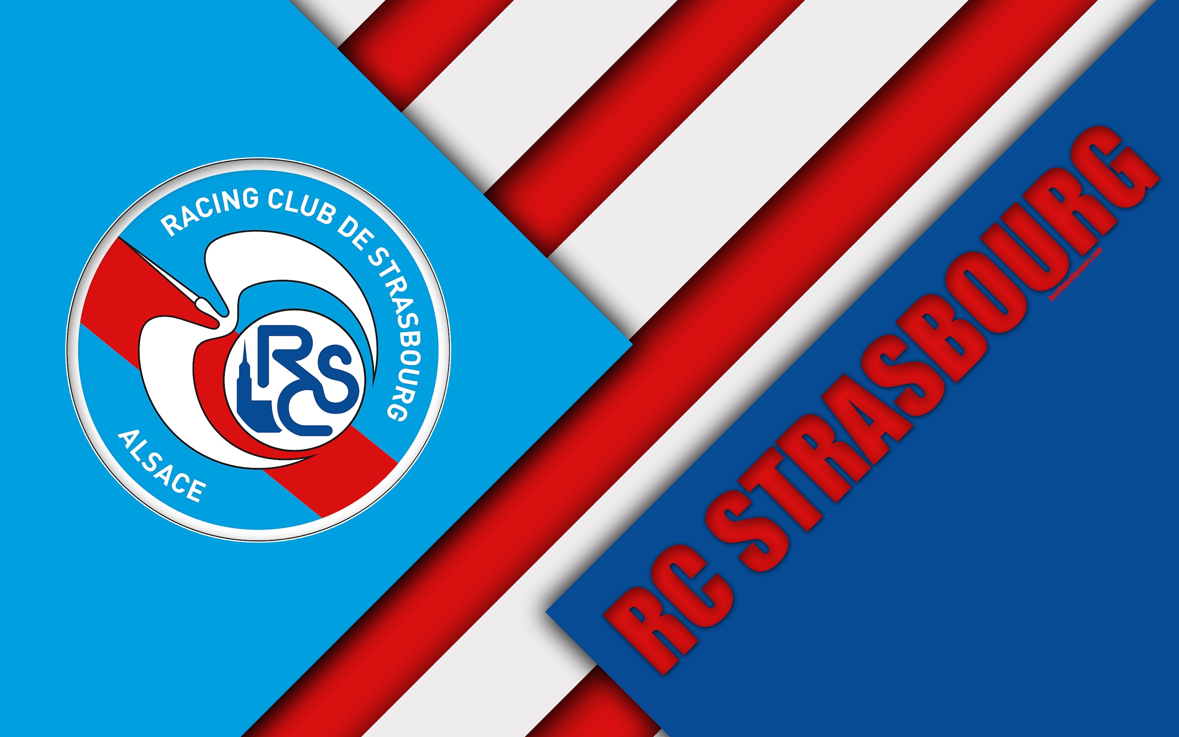 3840x2400 Download wallpaper RC Strasbourg Alsace, 4k, material design, logo, Desktop