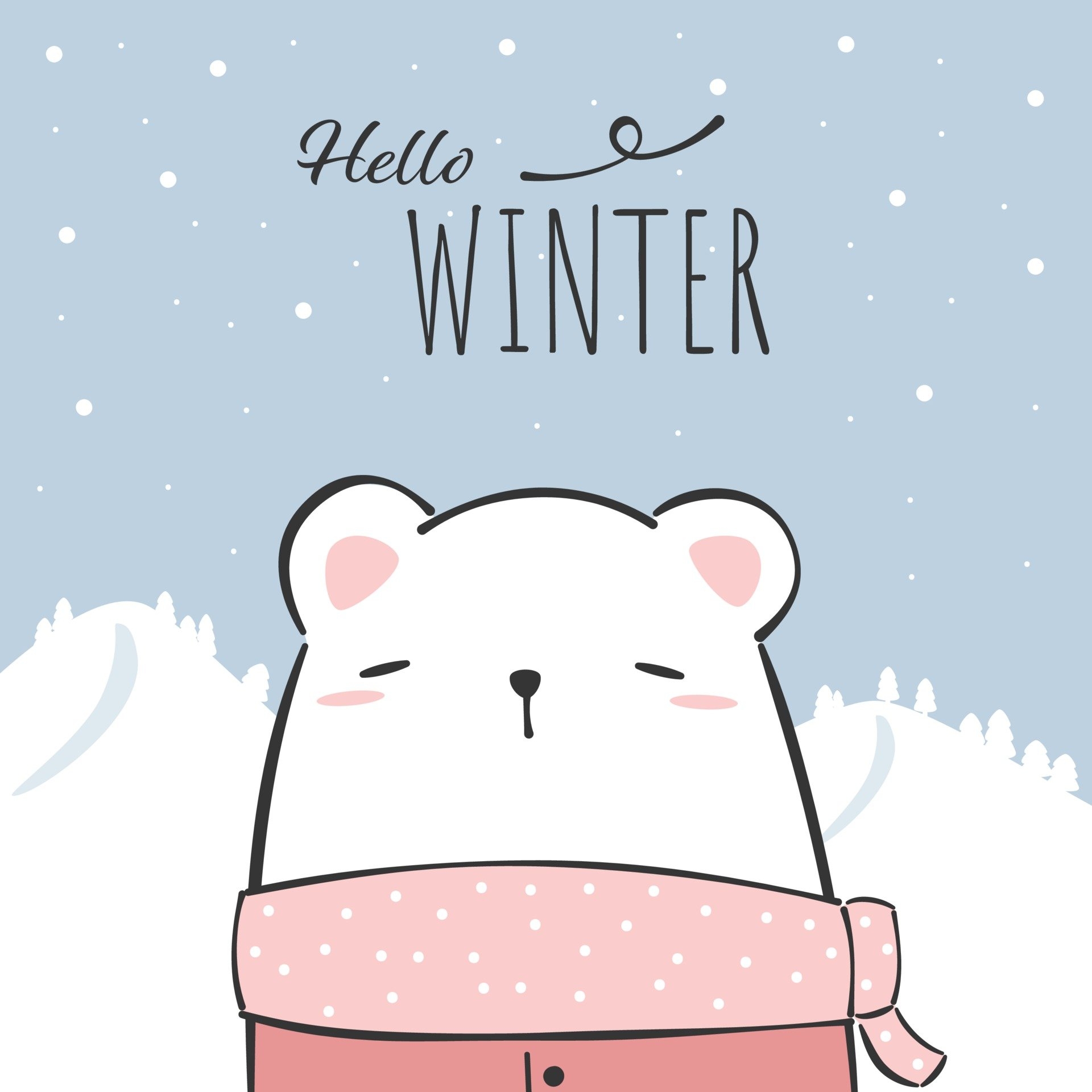 1920x1920 Cute polar bear cartoon doodle winter background wallpaper, Phone