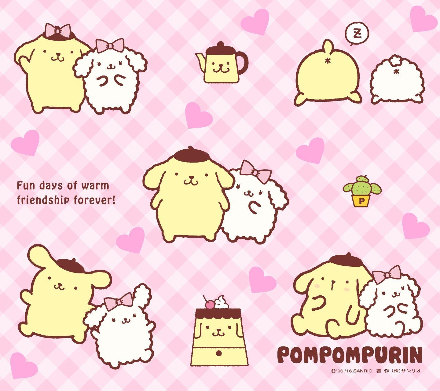 1440x1280 Pom Pom Purin wearing glasses with Macaroon and friends. Pen Pal, Desktop