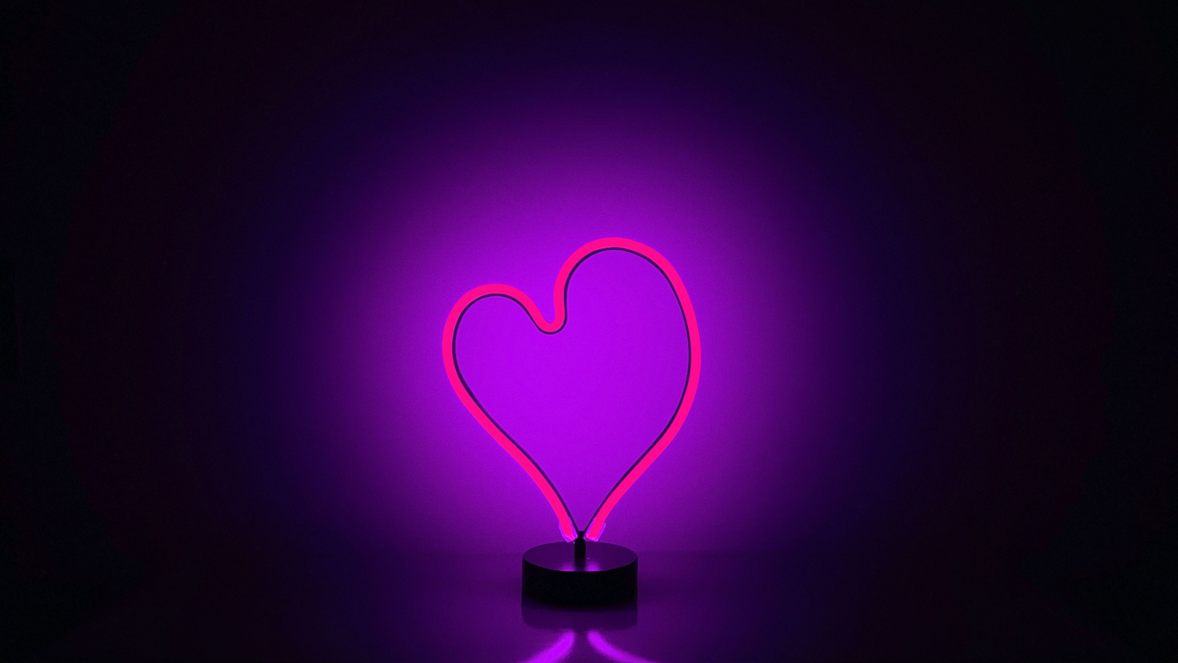 3840x2160 Download  wallpaper love, heart, neon, purple light, minimal, 4k, uhd 16: widescreen,  HD image, background, 4519, Desktop