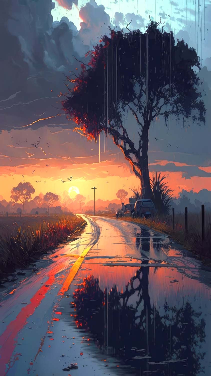 850x1500 Sunset Rain Road Reflection IPhone Wallpaper HD Wallpaper, iPhone Wallpaper, Phone