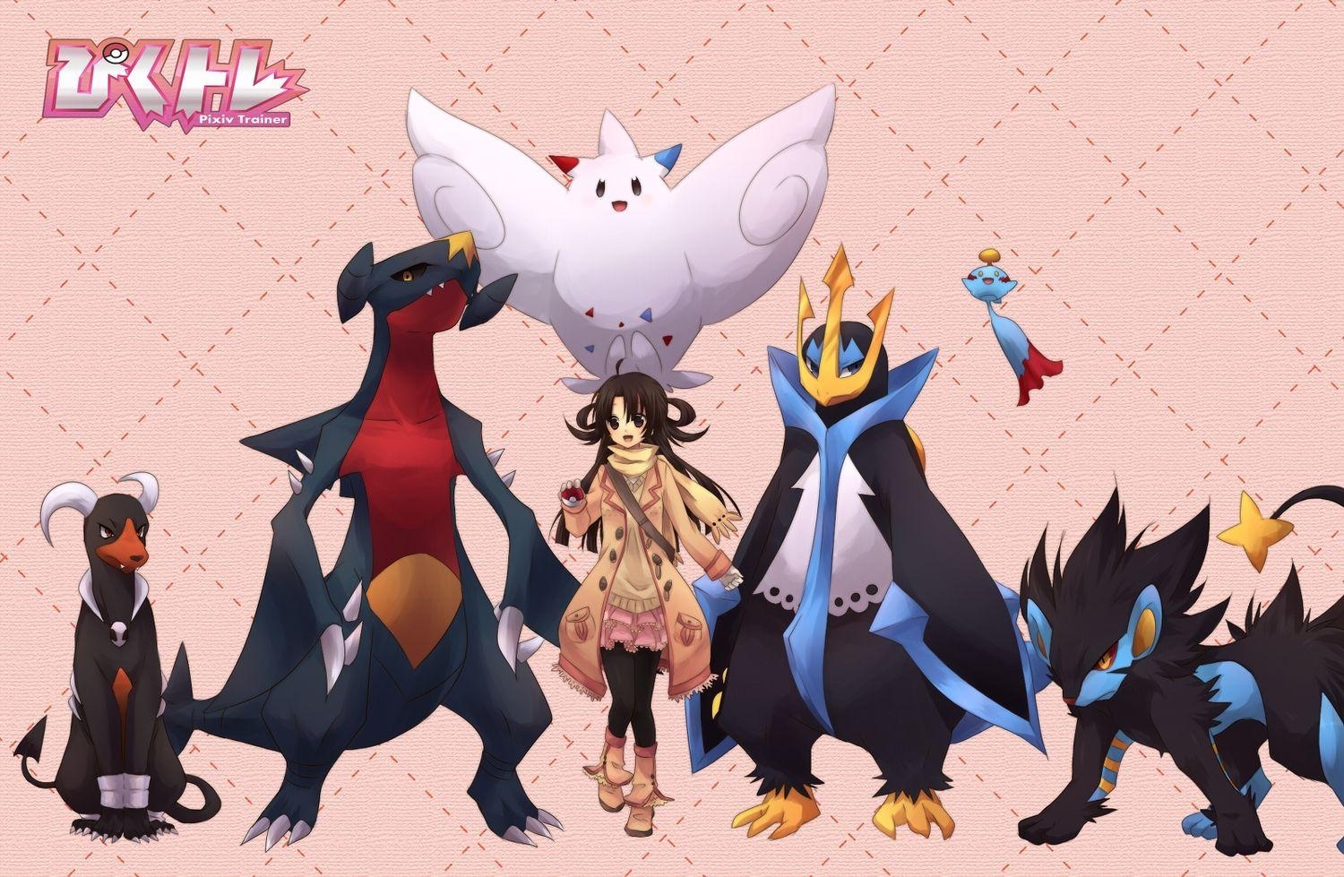 1500x980 brown eyes brown hair chimecho empoleon garchomp houndoom kisaitu, Desktop