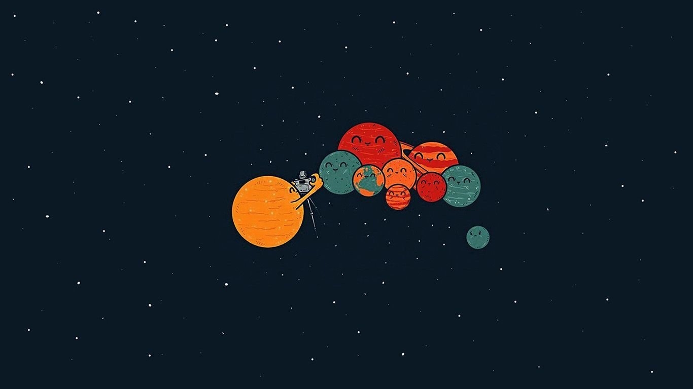 1370x770 Planets Cute Illustration Space Art Blue Red. Aesthetic, Desktop