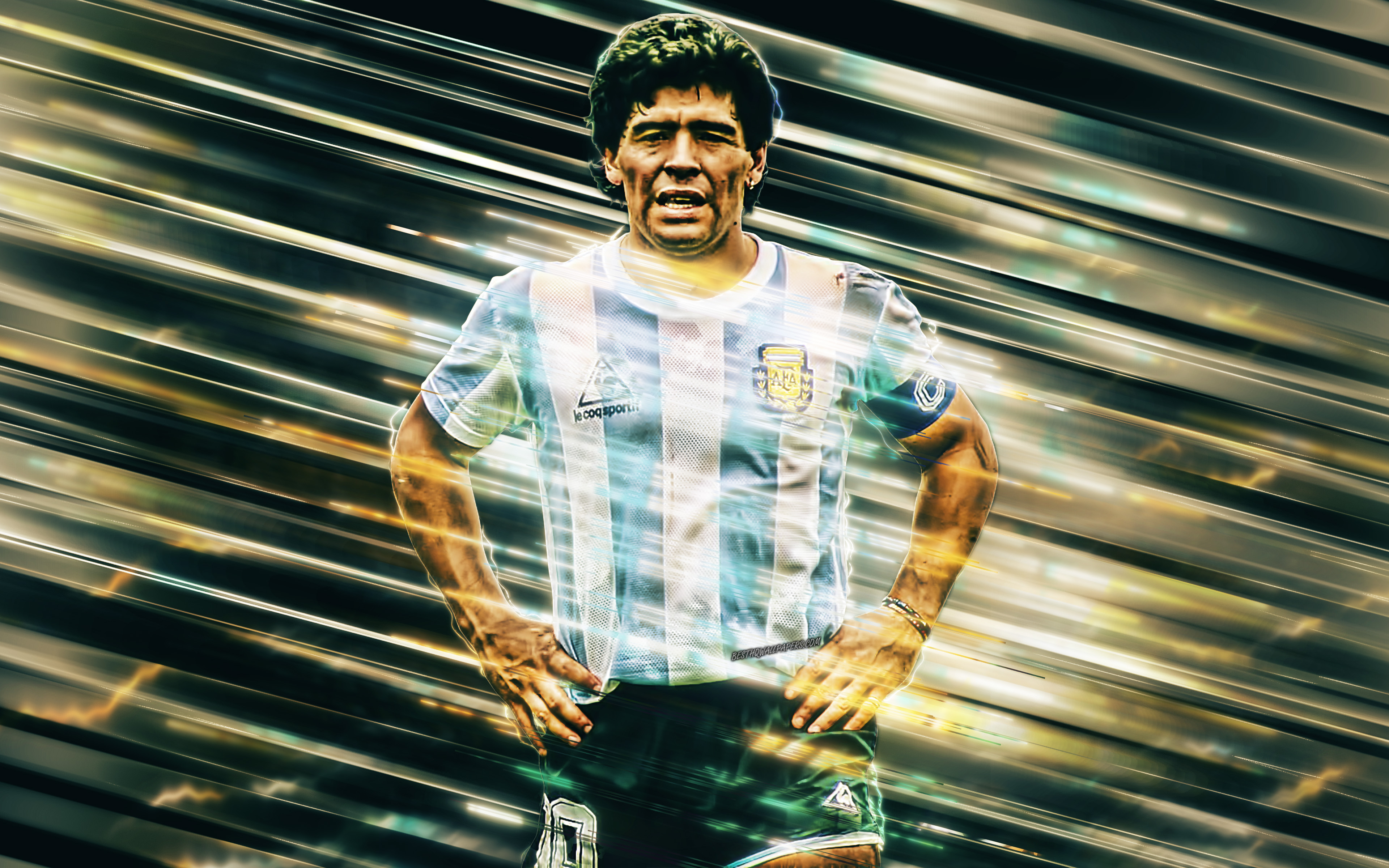 3840x2400 Download wallpaper Diego Maradona, world football star, art, argentinian footballer, football legend, Argentina national football team, Maradona for desktop with resolution. High Quality HD picture wallpaper, Desktop