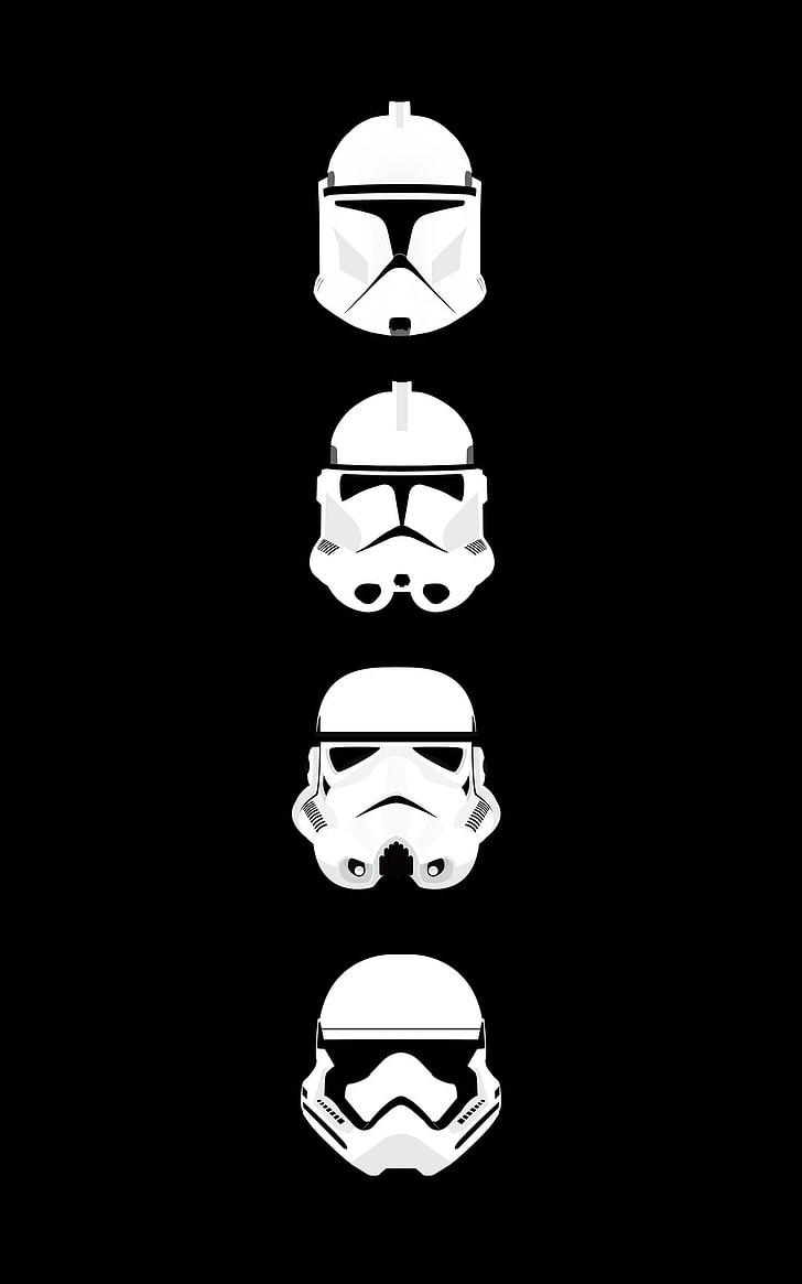 730x1170 HD wallpaper: four Star Wars Storm Trooper helmet, Phone