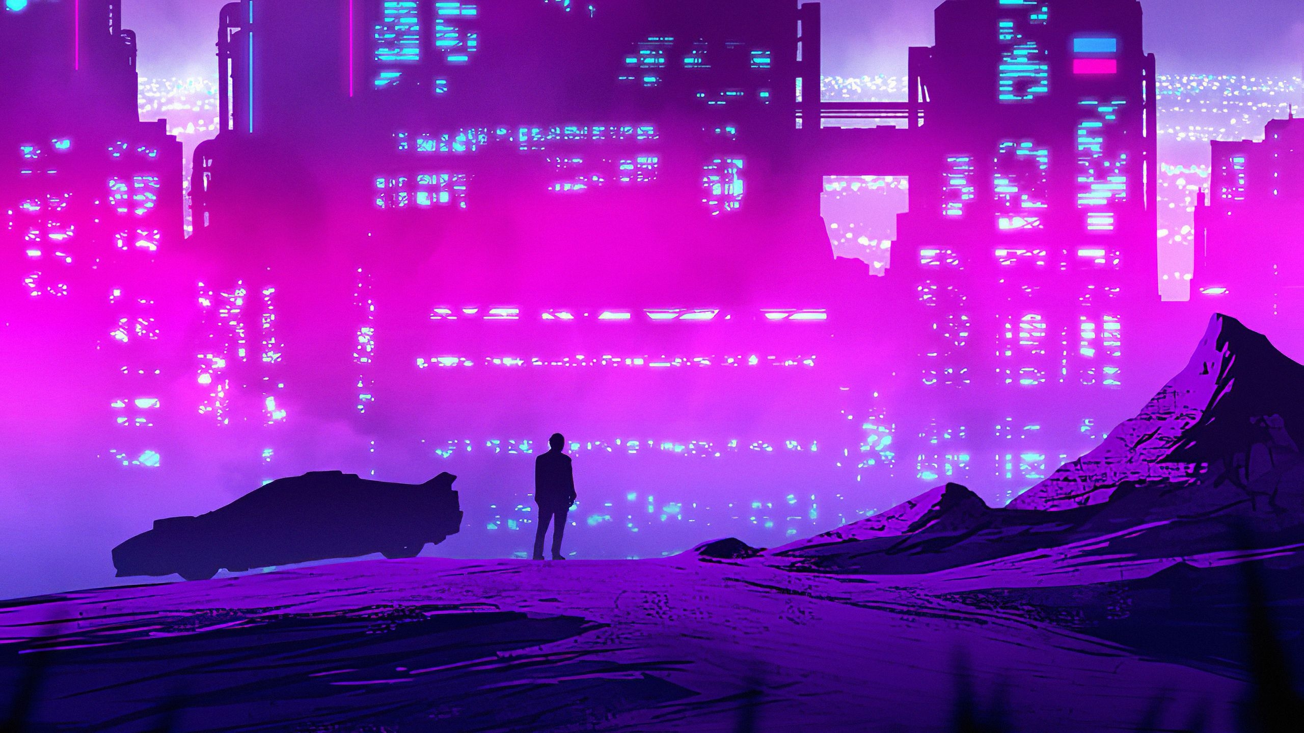 2560x1440 Synthwave Purple City 1366x768 Resolution HD 4k Wallpaper, Image, Background, Photo and Picture, Desktop