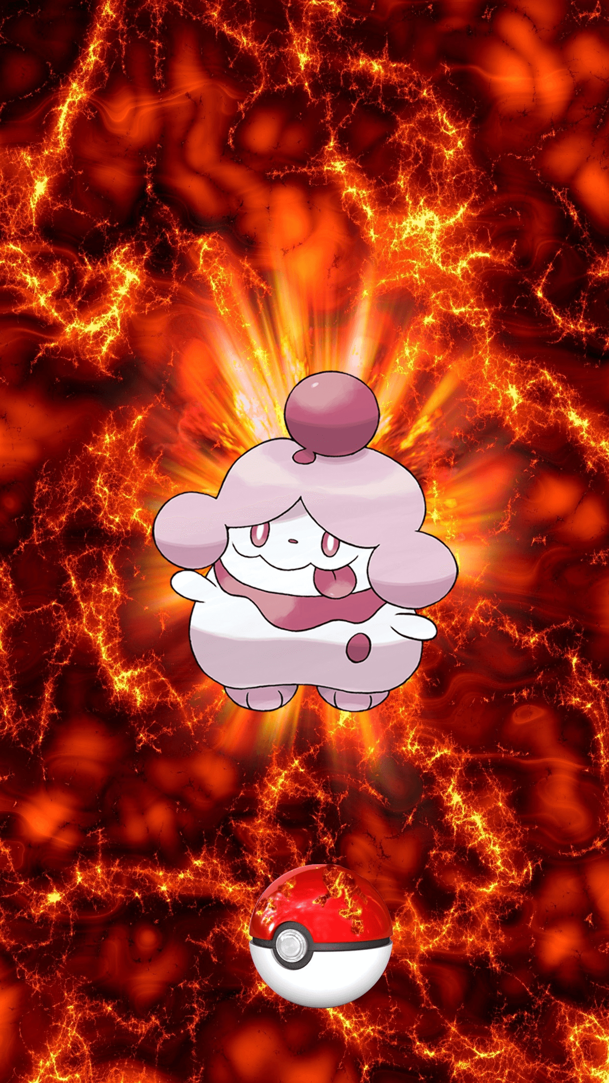 1250x2210 Fire Pokeball Slurpuff 142 Peroream 152 Swirlix, Phone