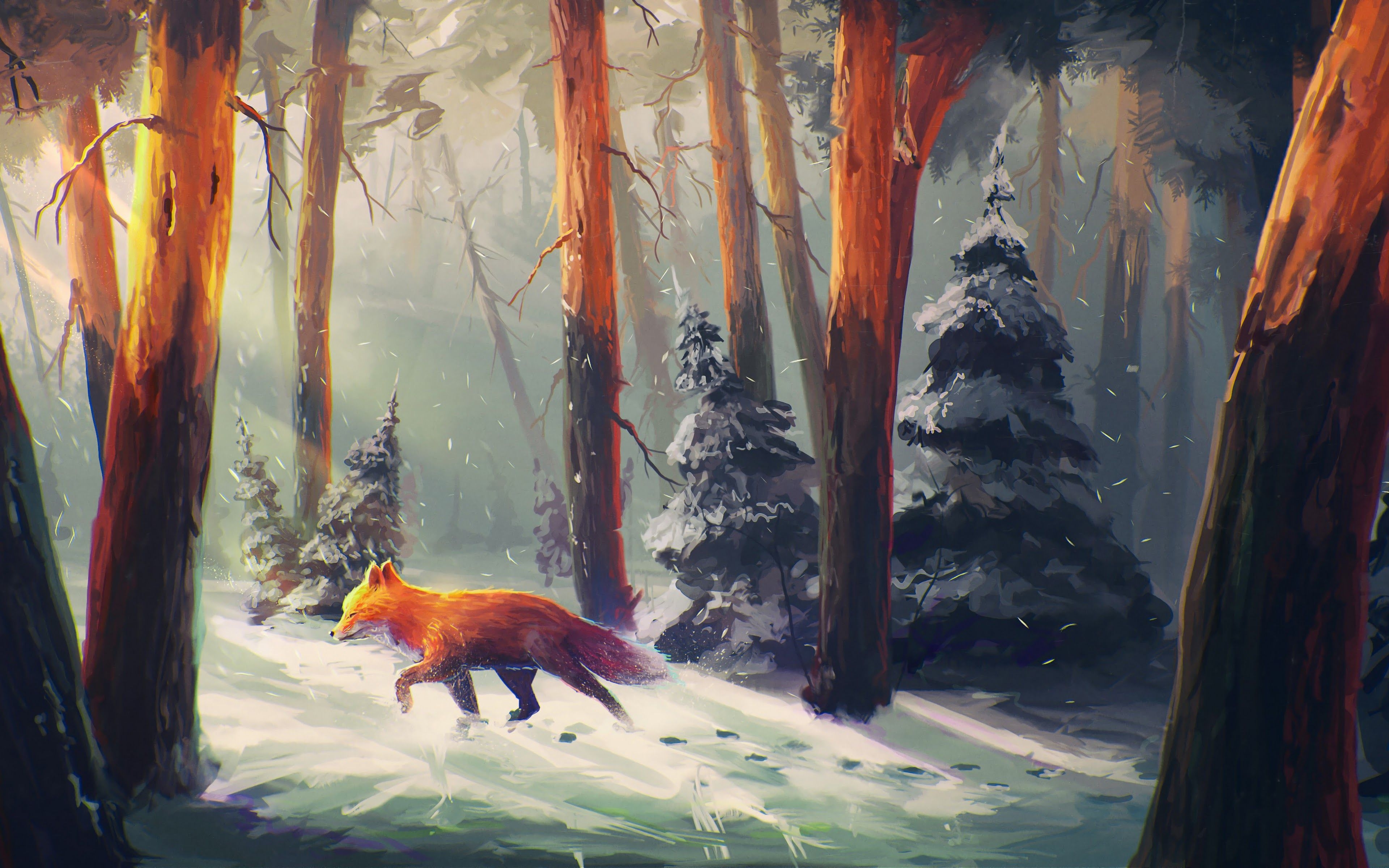 3840x2400 Fox Forest Art 4K Wallpaper, Desktop