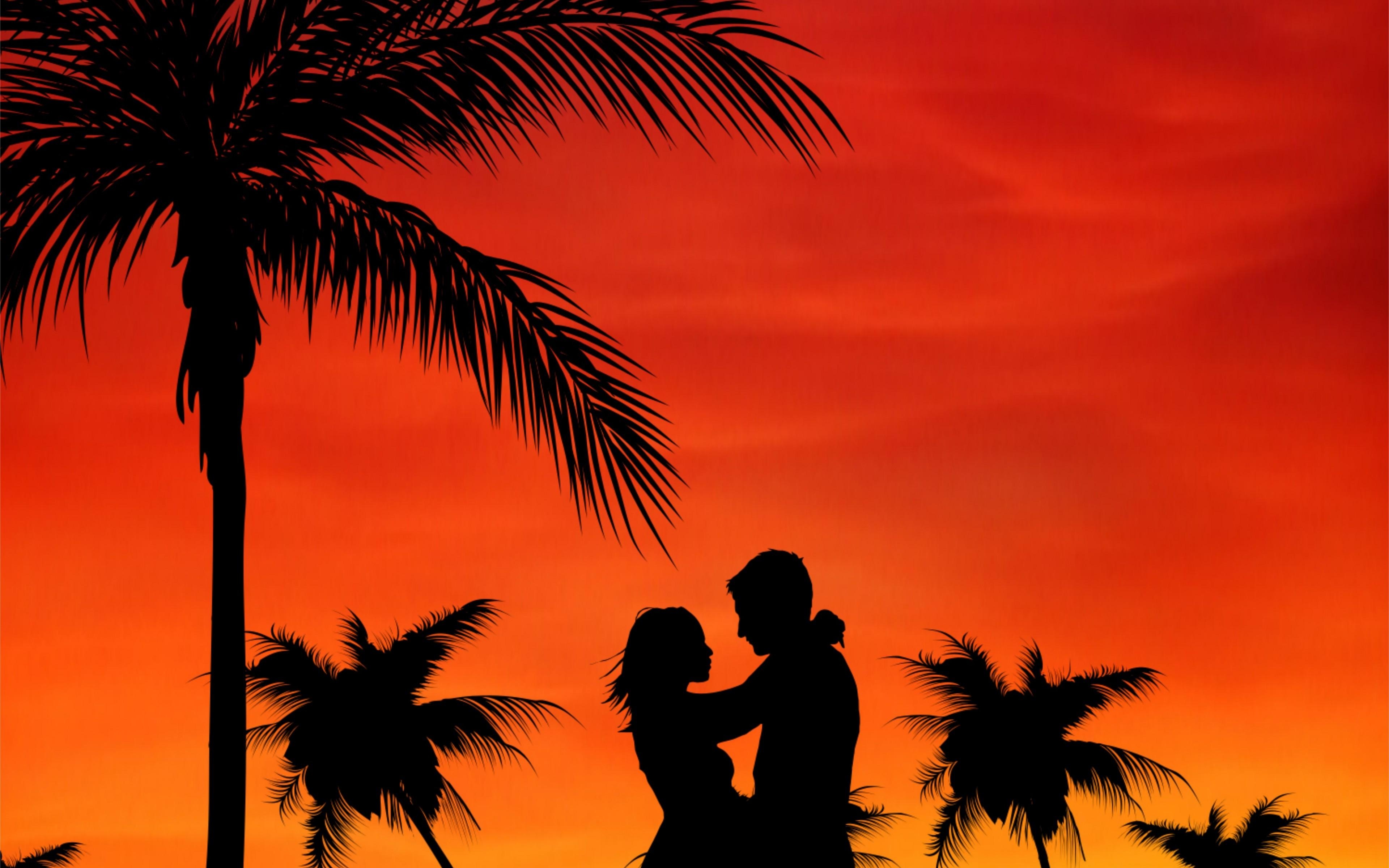 3840x2400 Wallpaper Couple, Love, Palms, Sunset, Desktop