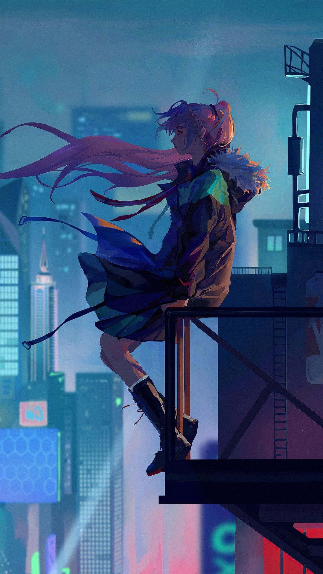 1080x1920 City Anime Girl Alone 4k Wallpaper, Phone