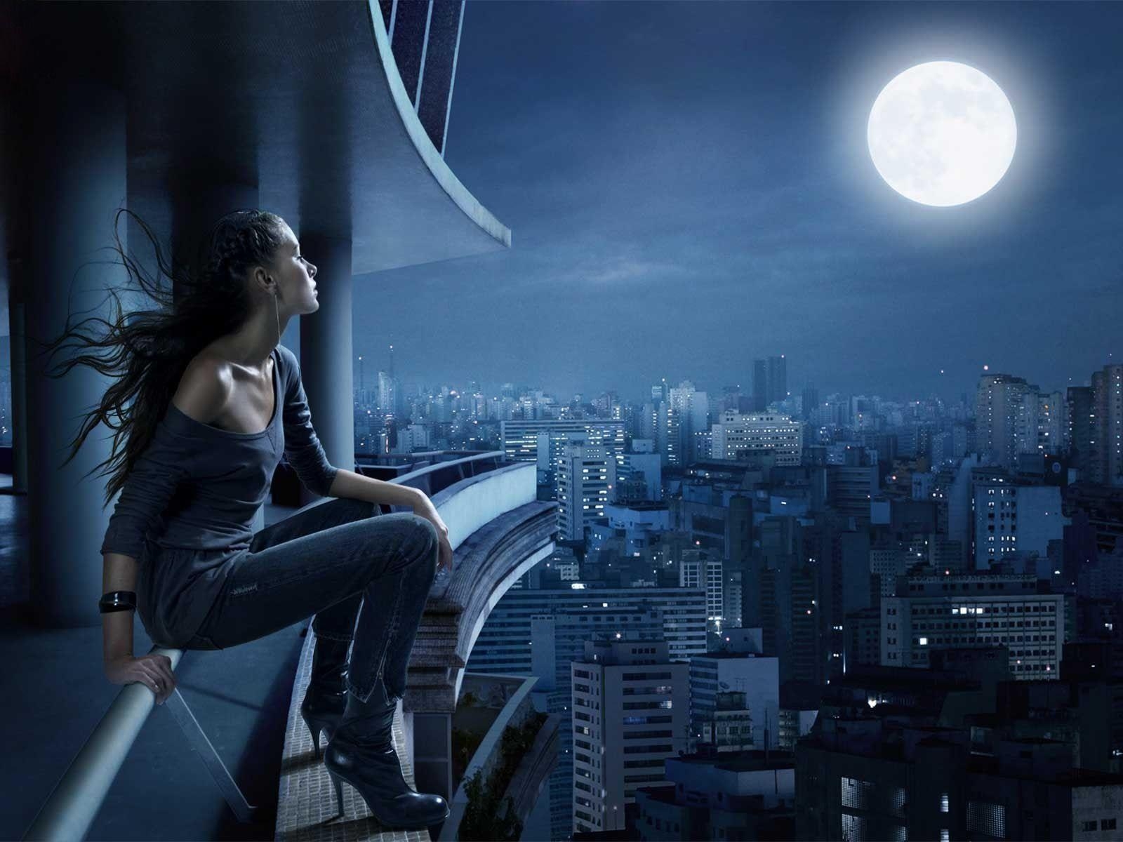 1600x1200 Sweet Lonely Girl wallpaper looking at moon. Inspiration, Desktop