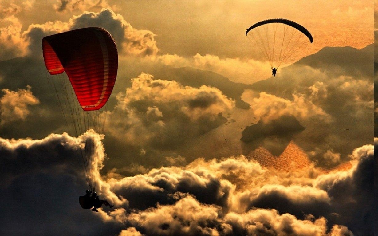 1230x770 Download HD nature, Landscape, Paragliding, Aerial View, Clouds, Desktop