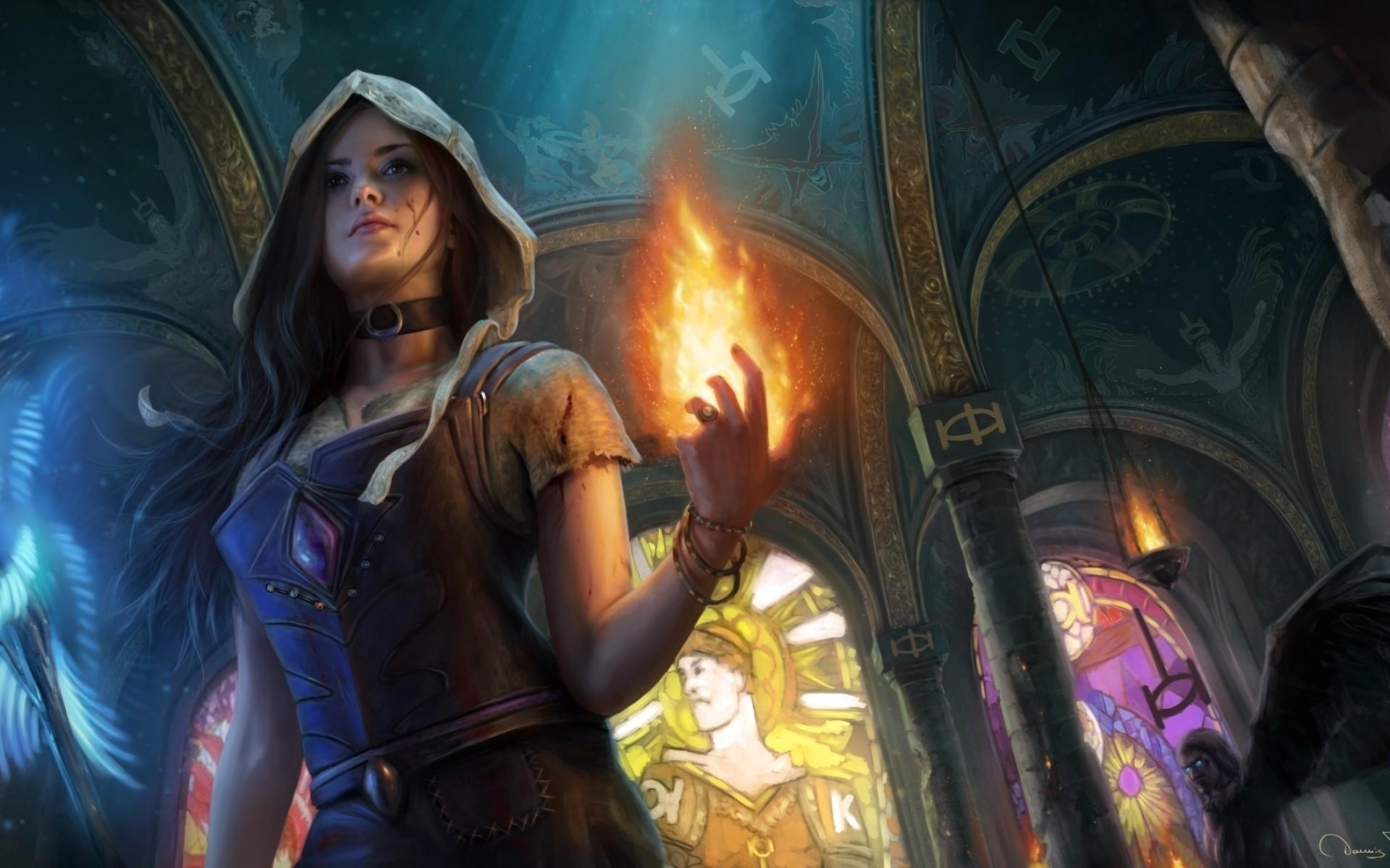 1920x1200 Download  Path Of Exile, Woman, Hoodie, Fire, Desktop