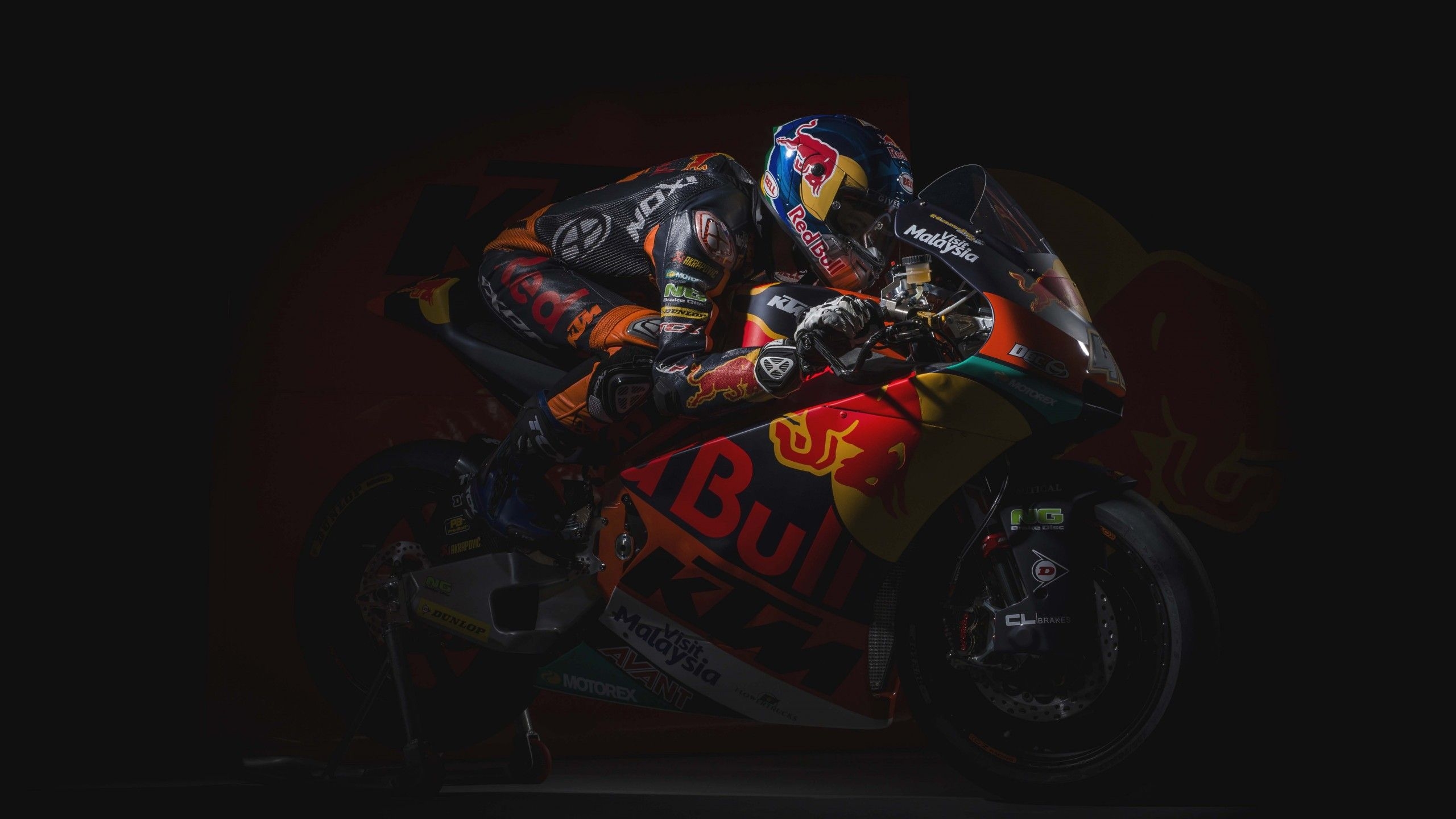 2560x1440 Wallpaper KTM Moto MotoGP, Dark Background, 4K, 8K, Black Dark, Desktop